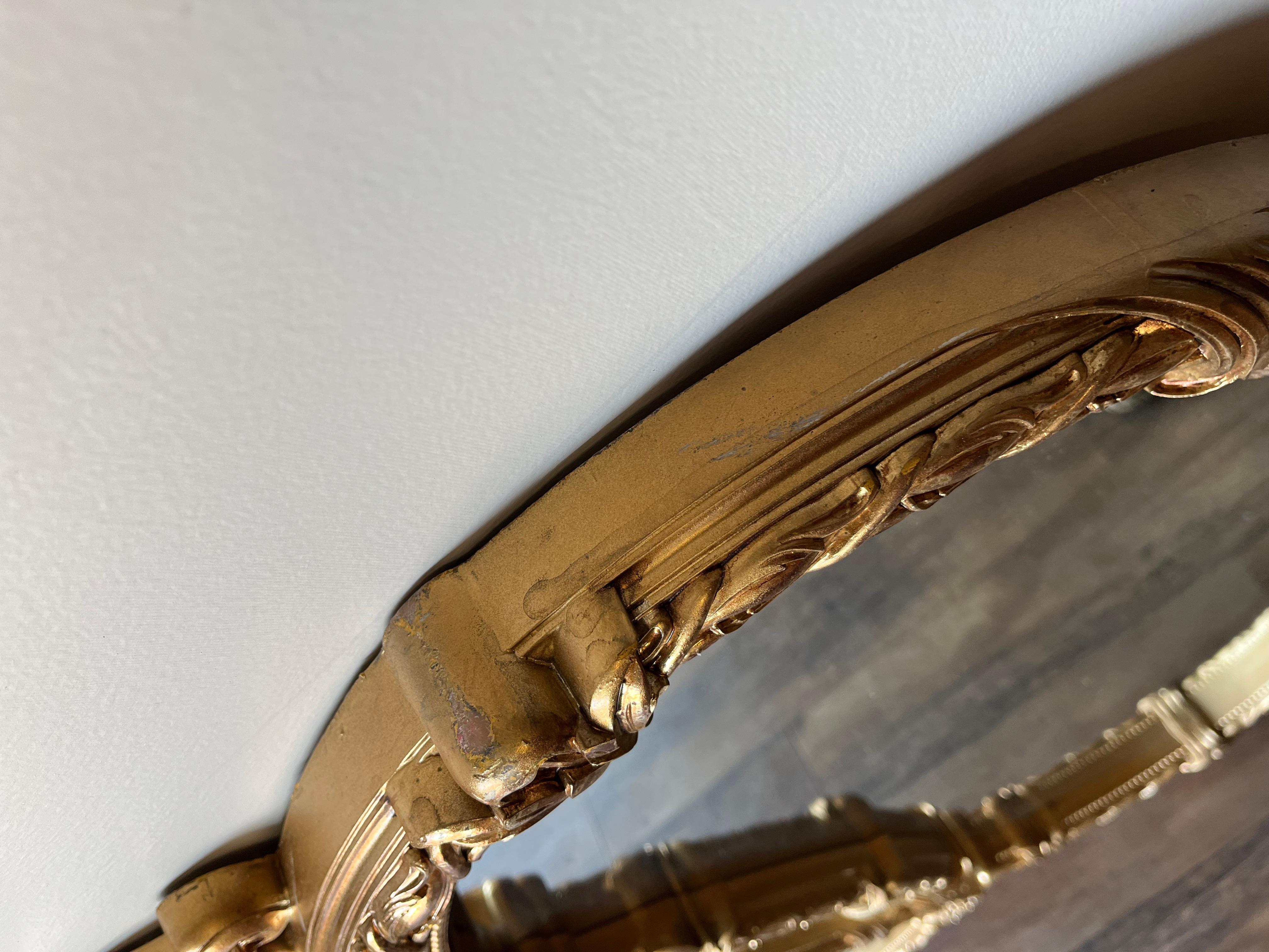 Vintage Mid Century Gold Bassett Triptych Hollywood Regency Oval Wall Mirror 5