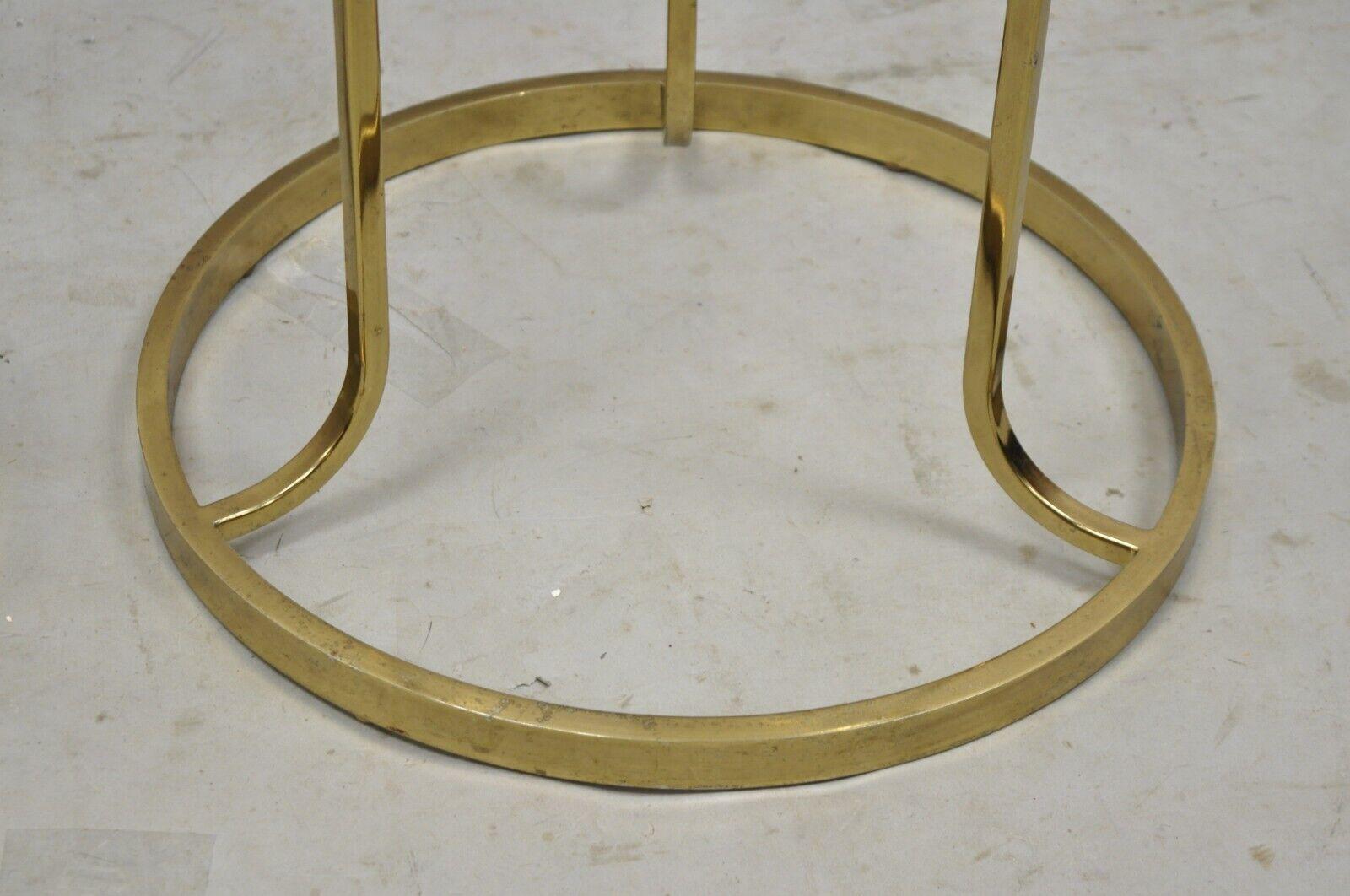 Vintage Midcentury Gold Brass Metal Baughman Style Round Side Tables, a Pair In Good Condition For Sale In Philadelphia, PA