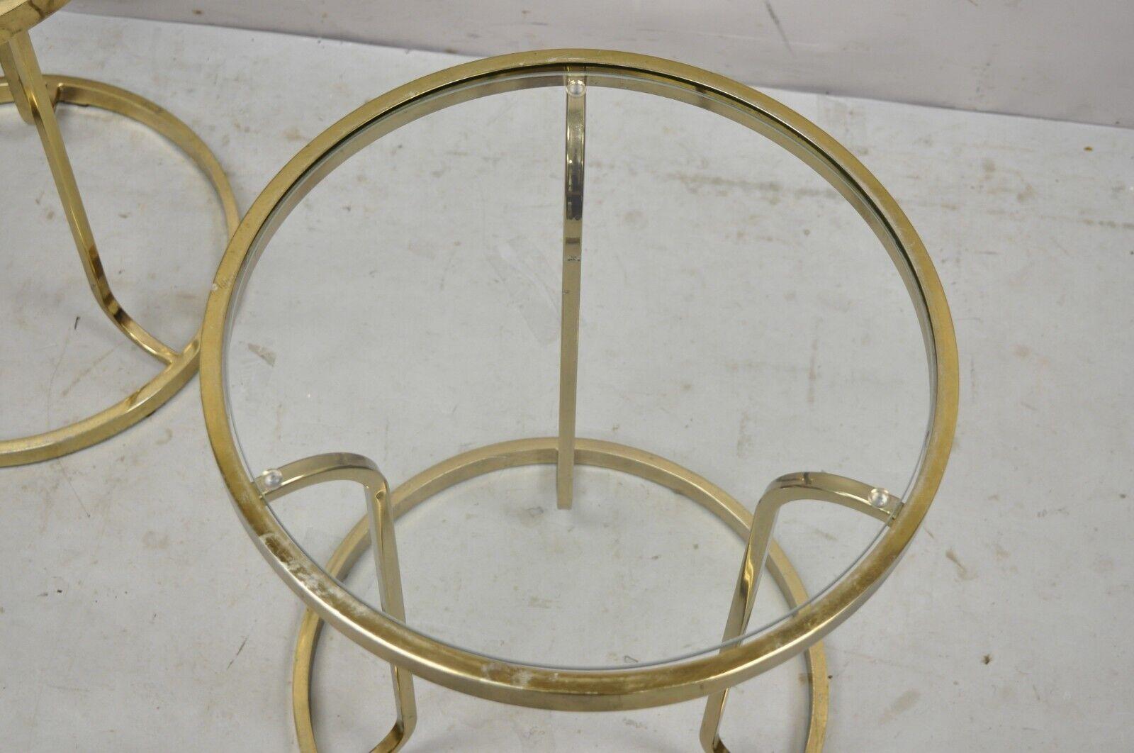 20th Century Vintage Midcentury Gold Brass Metal Baughman Style Round Side Tables, a Pair For Sale