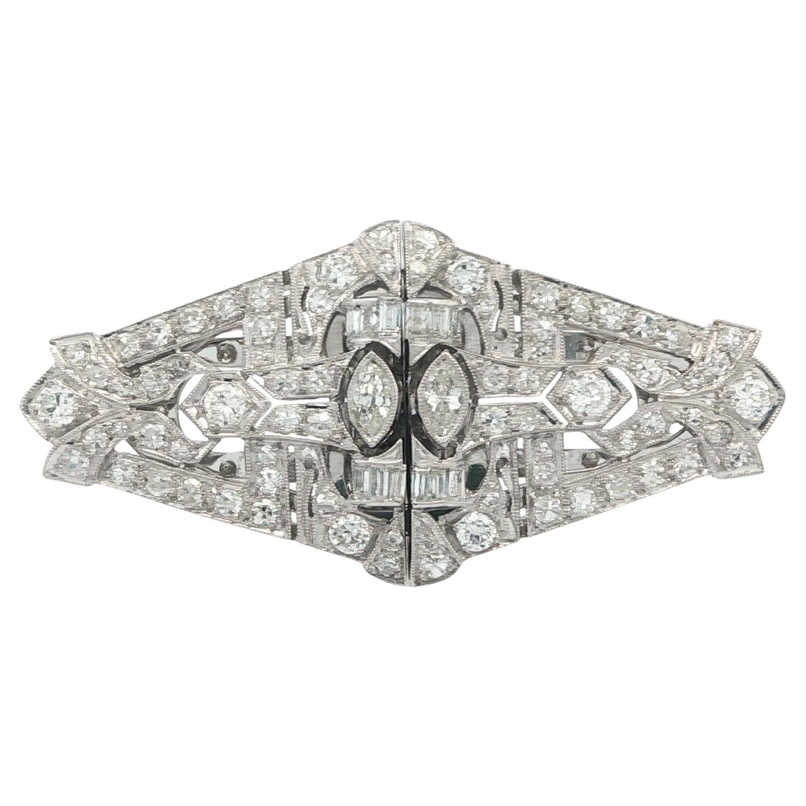 Vintage Mid Century Gold 
Platinum 2.40ctw Diamond Dual Clip Pin Brooch