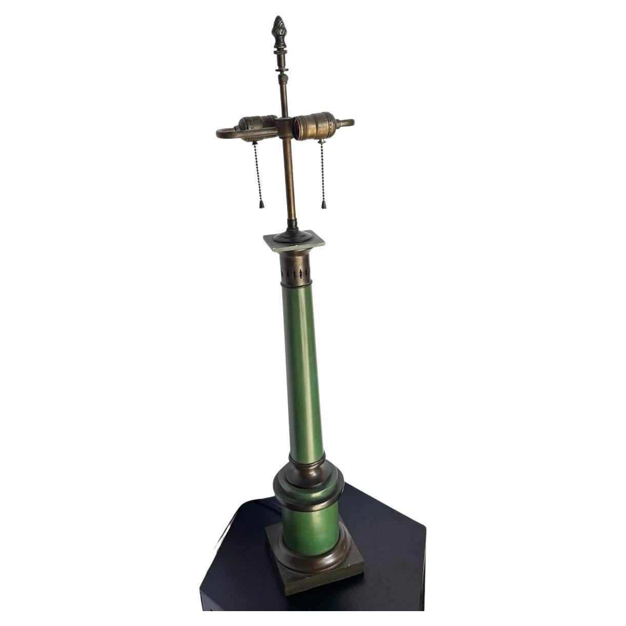 Vintage Mid Century Green and Brass Table Lamp For Sale