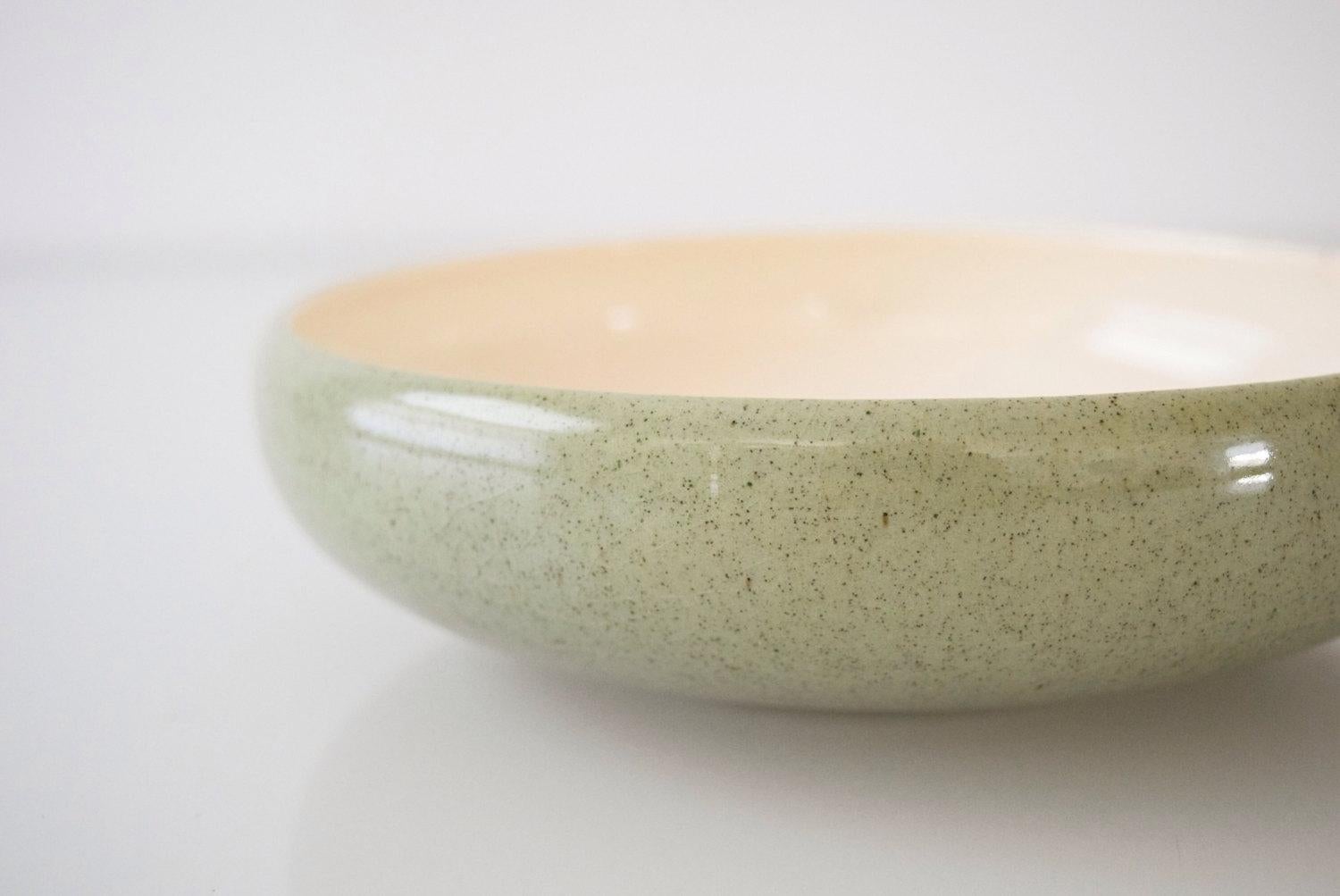 Mid-Century Modern Vintage Mid Century Green and Cream Handmade Ceramic Bowl