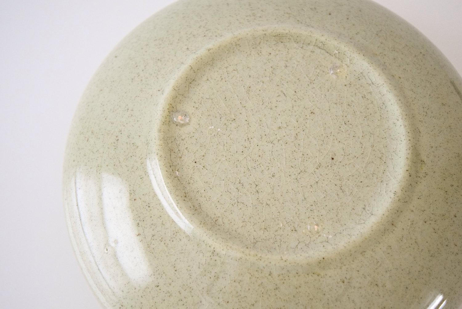 Hand-Crafted Vintage Mid Century Green and Cream Handmade Ceramic Bowl