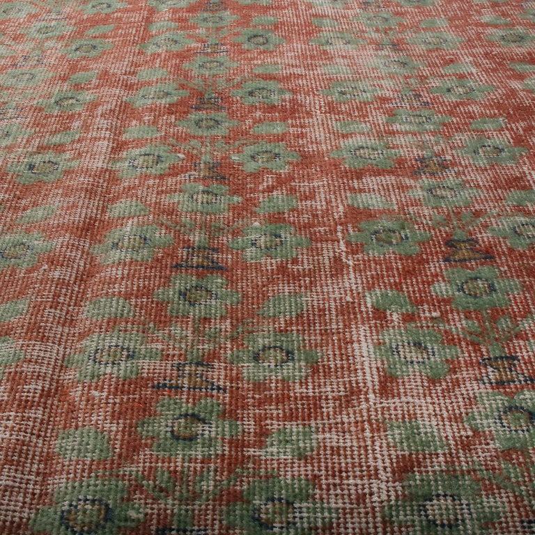 Vintage Midcentury Green and Red Geometric Wool Rug at 1stDibs