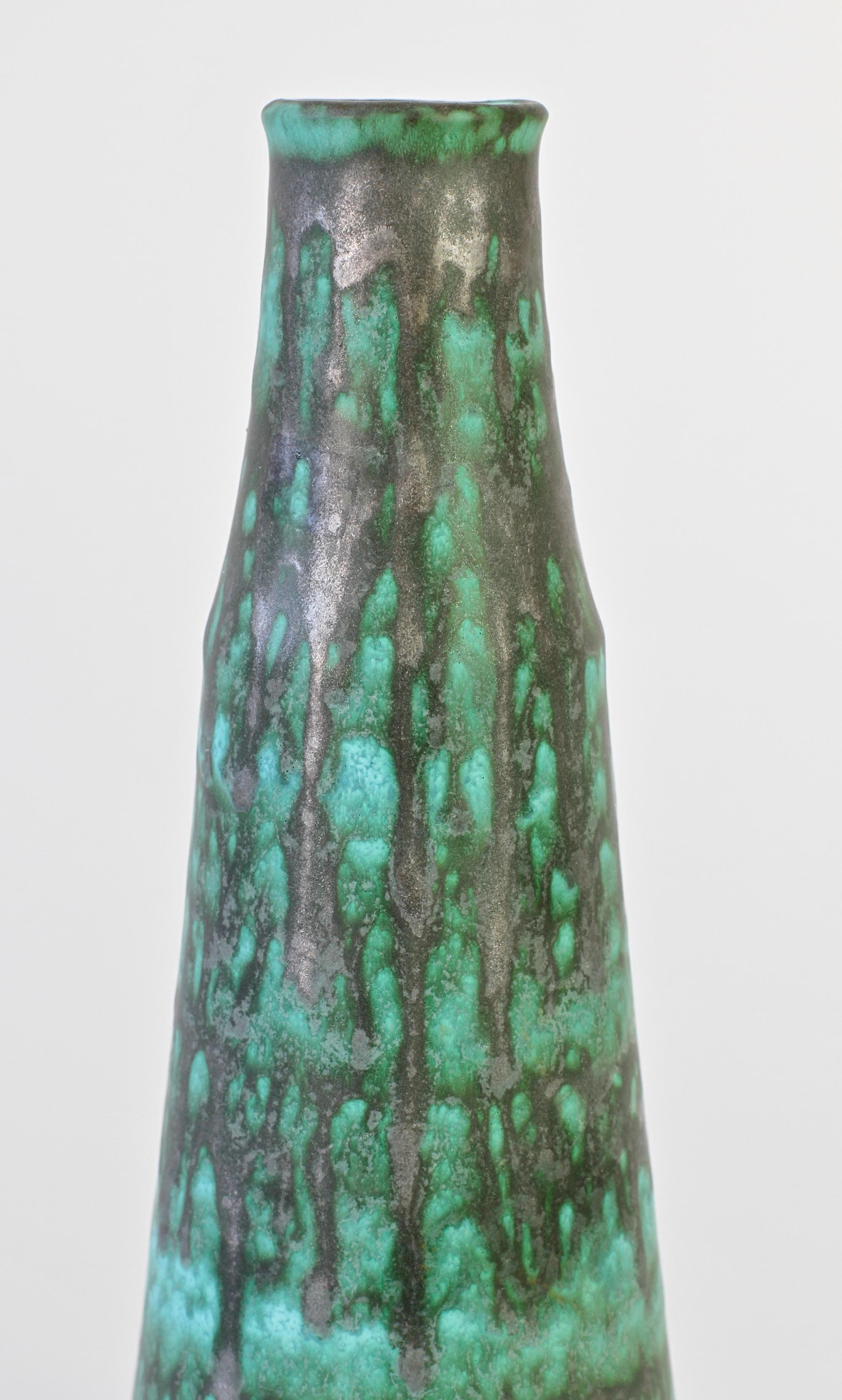 20th Century Vintage Midcentury Green and Graphite Glazed Vase by Waechtersbach, 1950s For Sale