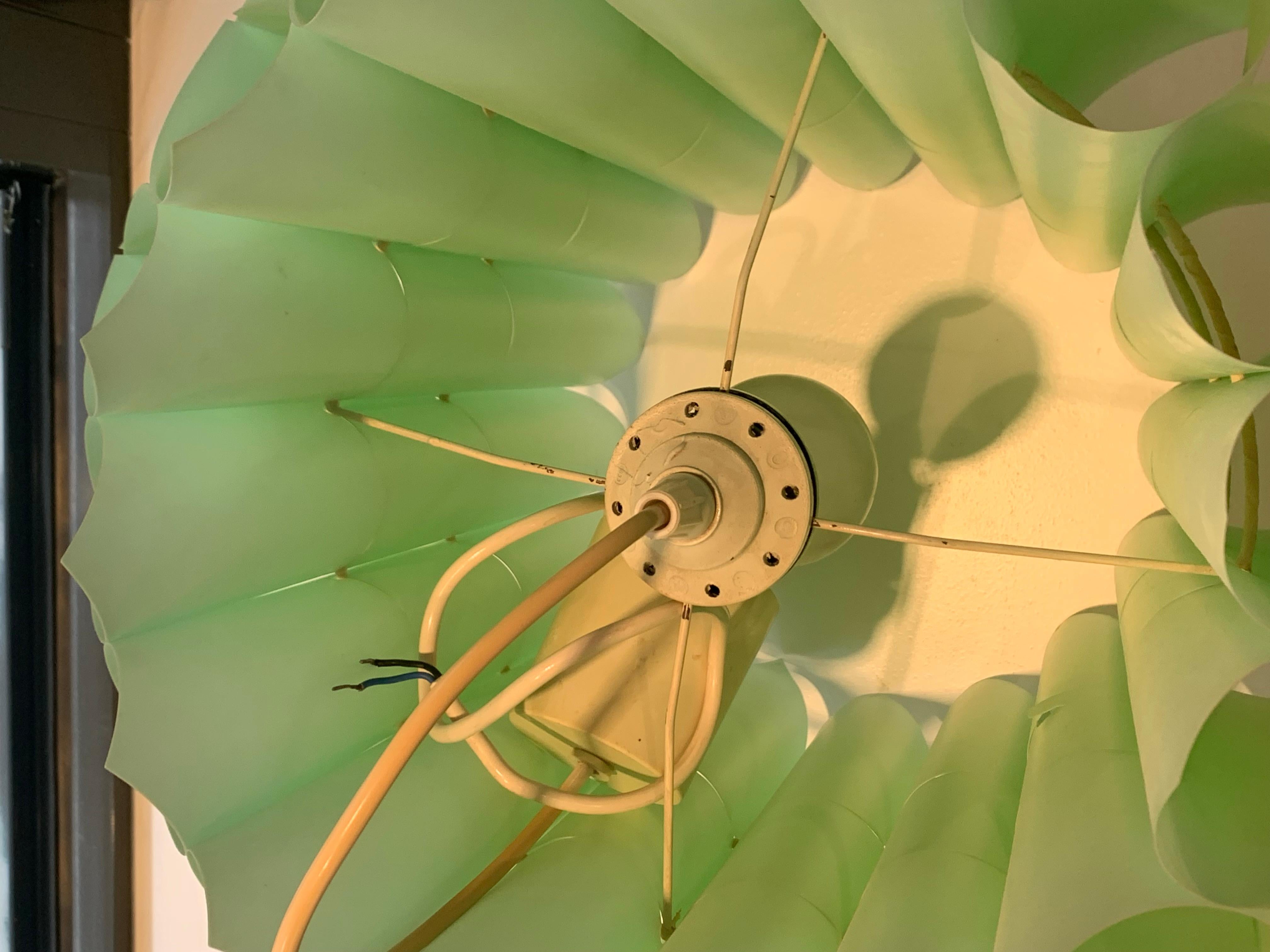 PVC Vintage Mid-Century Green Pendant Lamp Geometric Design For Sale