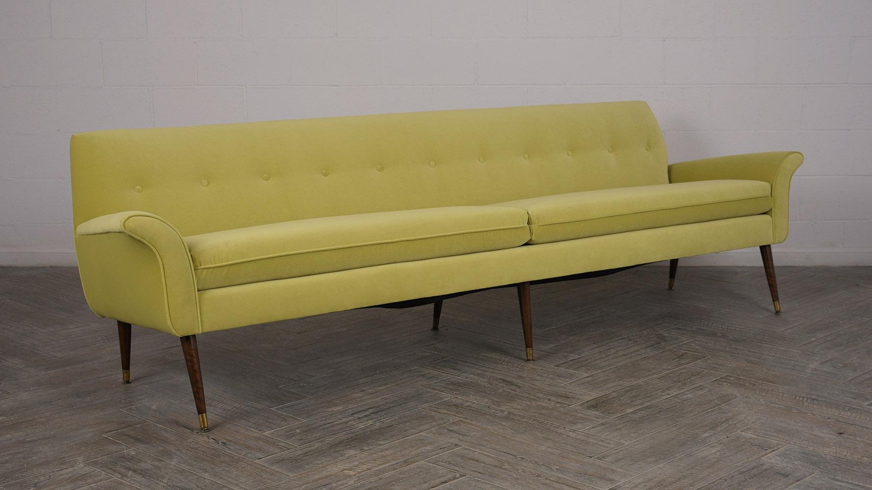 Lacquered Vintage Mid-Century Modern Velvet Sofa