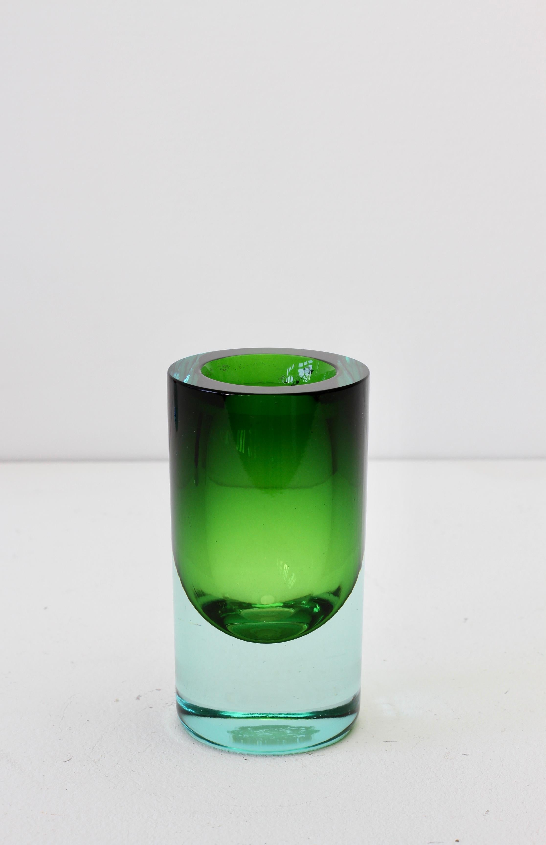 20th Century Vintage Midcentury Green Venetian Murano Sommerso Glass Vase, circa 1970