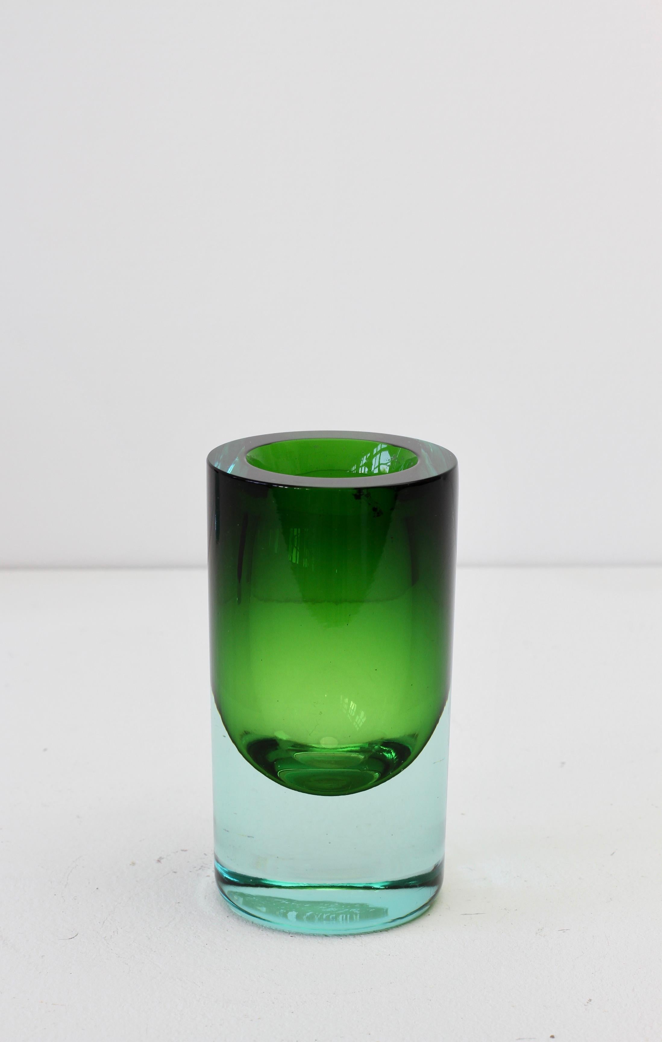 Blown Glass Vintage Midcentury Green Venetian Murano Sommerso Glass Vase, circa 1970