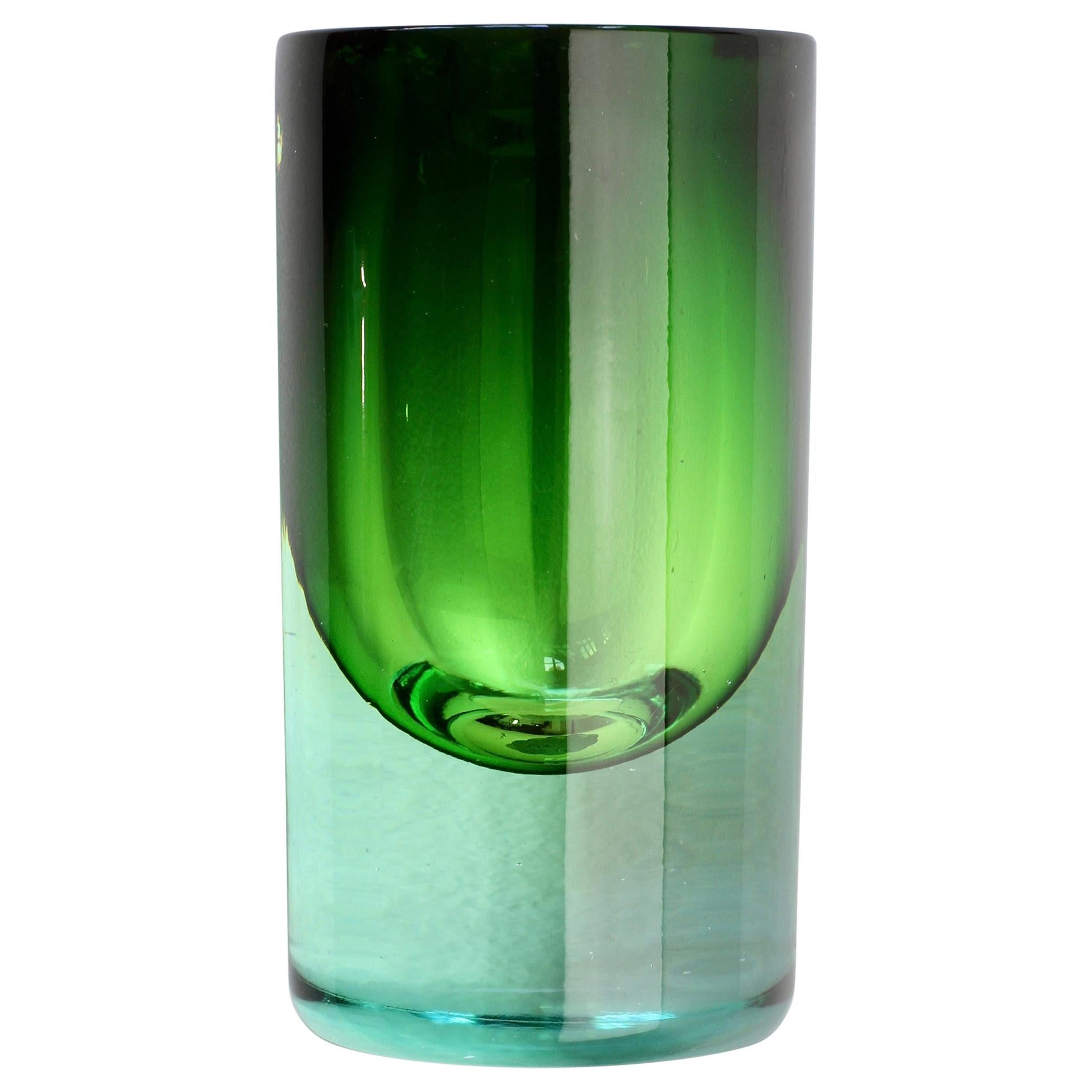 Vintage Midcentury Green Venetian Murano Sommerso Glass Vase, circa 1970