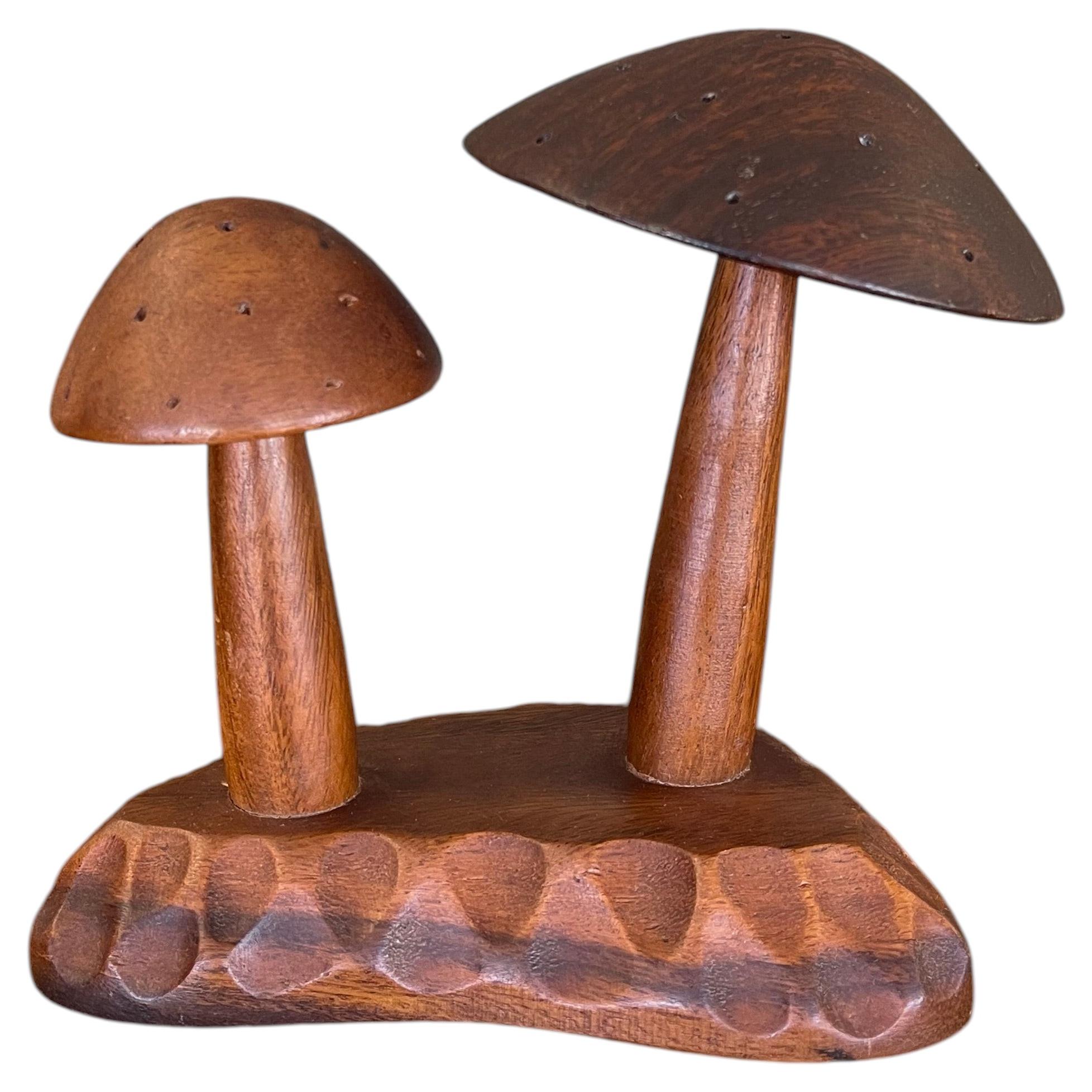 Vintage Mid-Century Hand-Carved Monkey Pod Wood Mushroom Sculpture by Leilani.