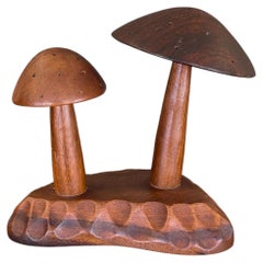 Vintage Mid-Century Hand-Carved Monkey Pod Wood Mushroom Sculpture by Leilani.