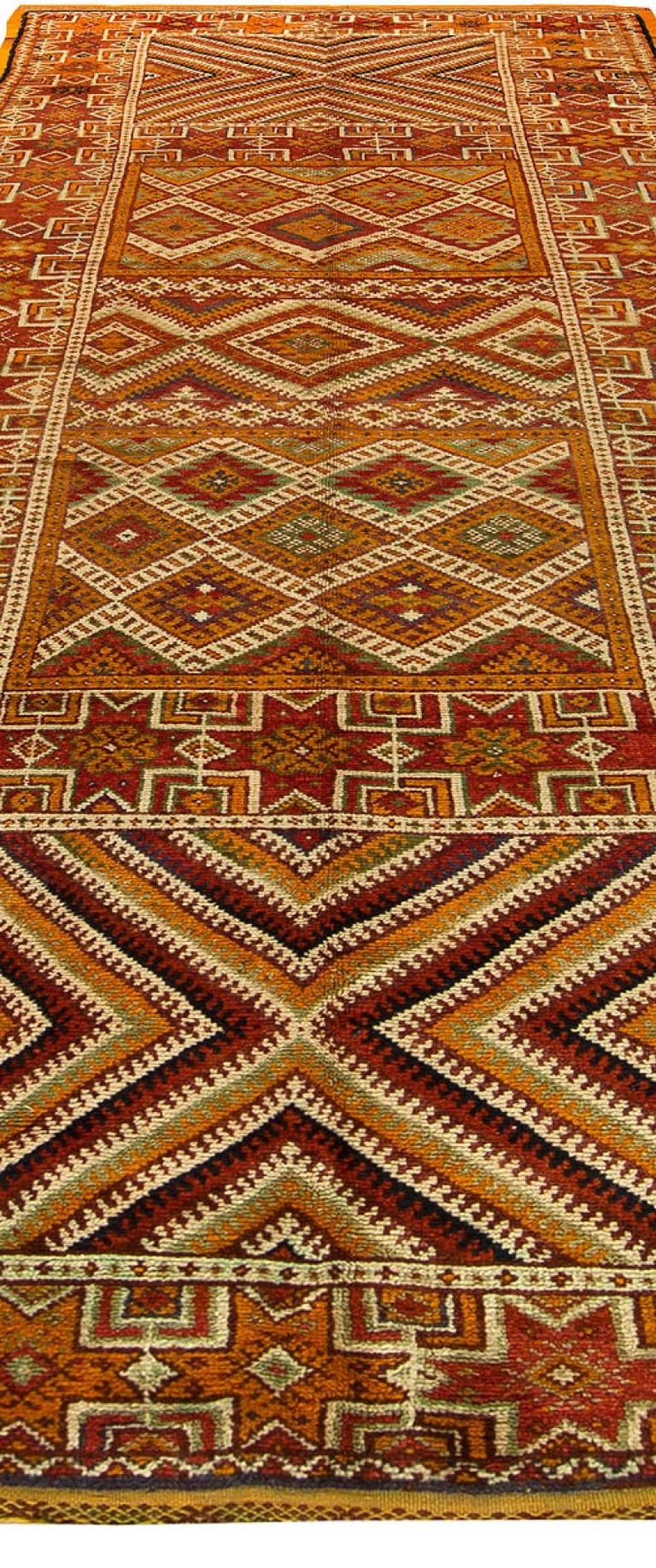 Vintage Midcentury Hand Knotted Moroccan Area Rug in Mint Green, Rust