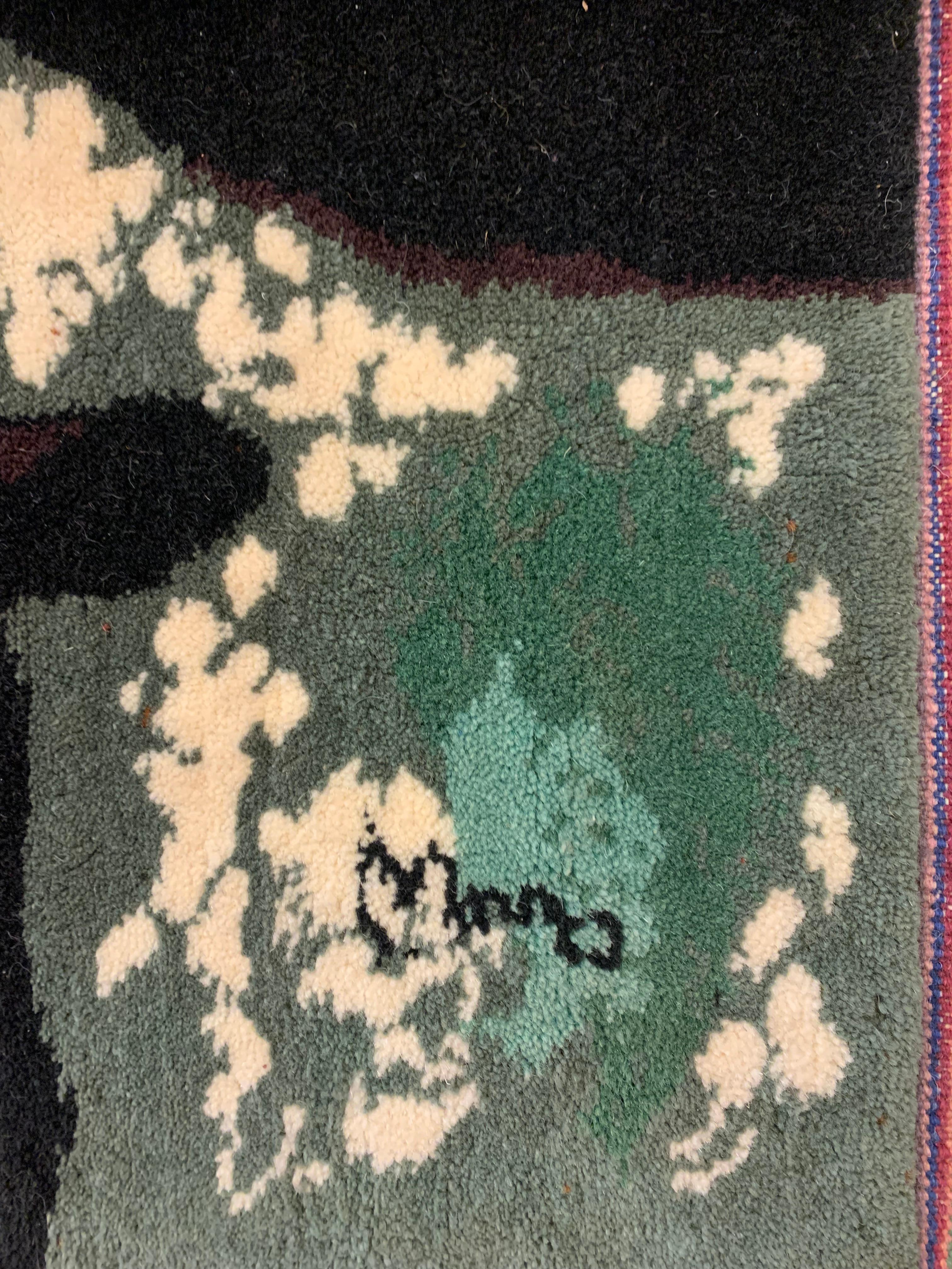 Vintage Mid-Century hand knotted wool tapestry “femme et oiseaux” by Joan Miro For Sale 11