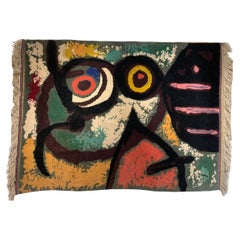 Vintage Mid-Century hand knotted wool tapestry “femme et oiseaux” by Joan Miro