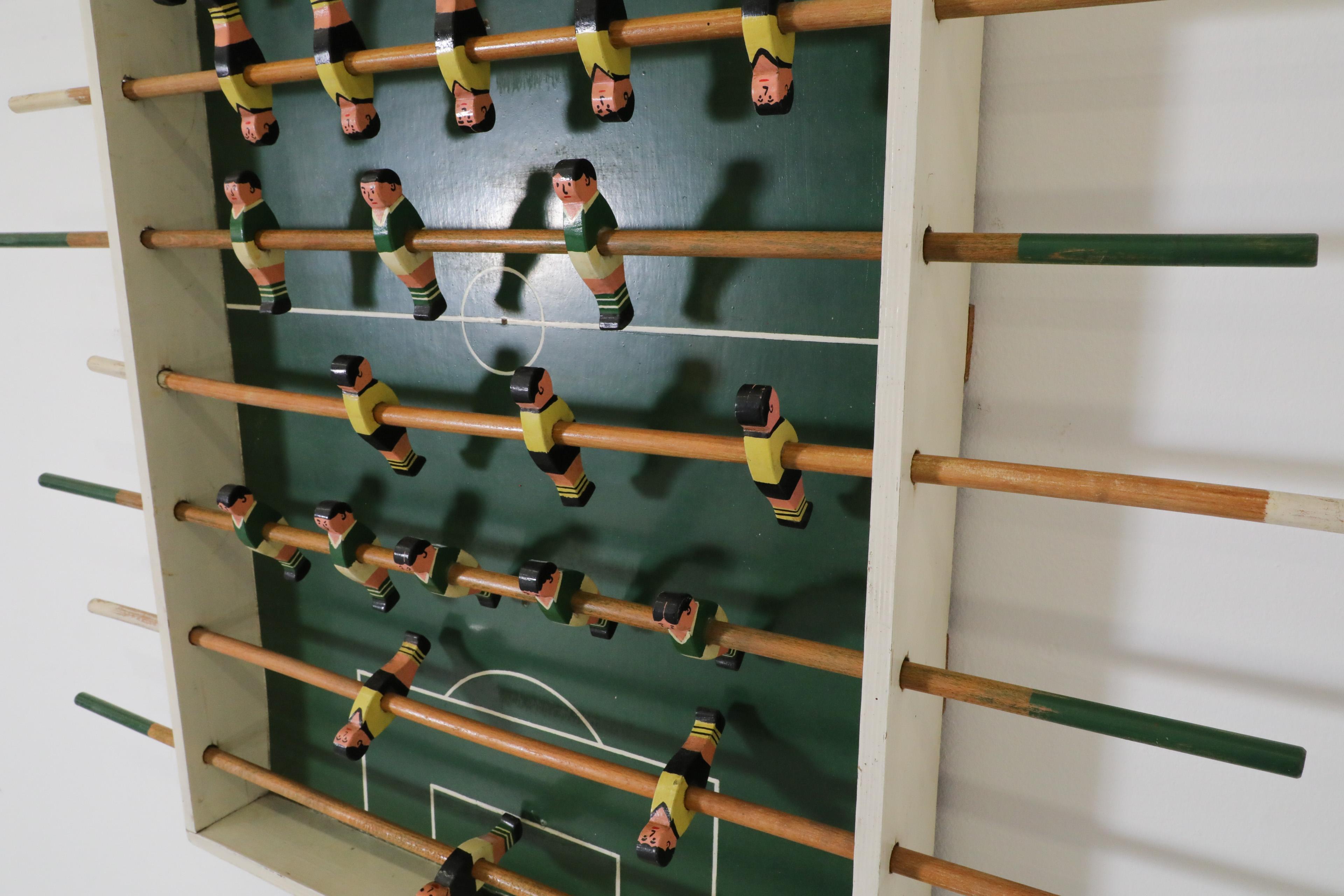Metal Vintage Mid-Century Hand Painted Foosball Table w/ 8 Rows of Rods & 22 Players For Sale