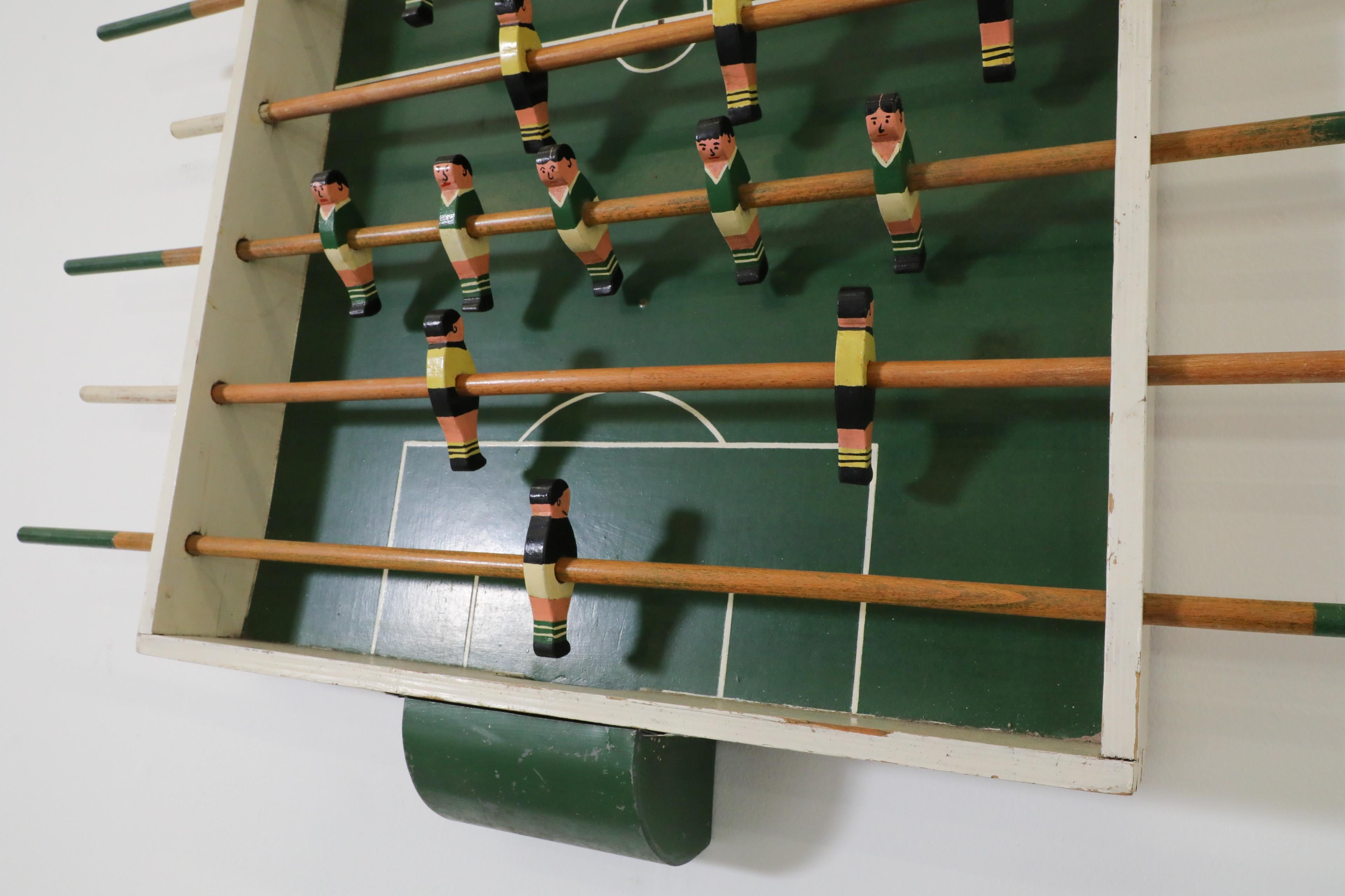 Vintage Mid-Century Hand Painted Foosball Table w/ 8 Rows of Rods & 22 Players For Sale 1