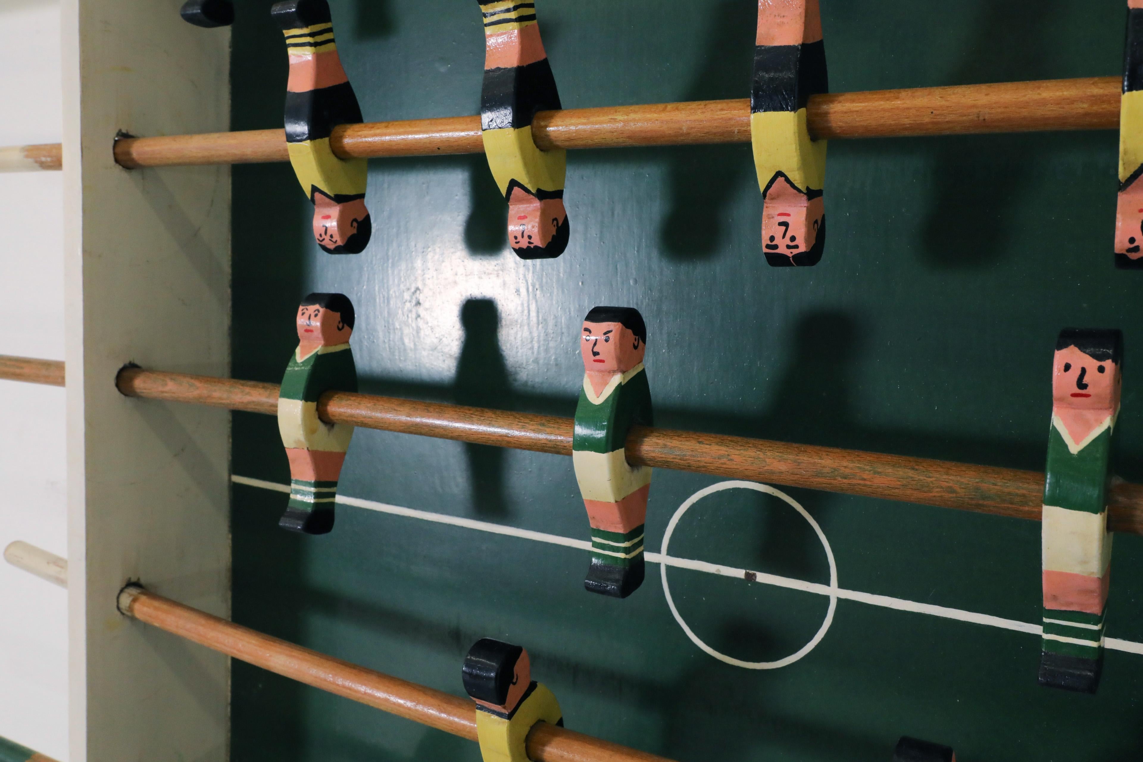 Vintage Mid-Century Hand Painted Foosball Table w/ 8 Rows of Rods & 22 Players For Sale 2