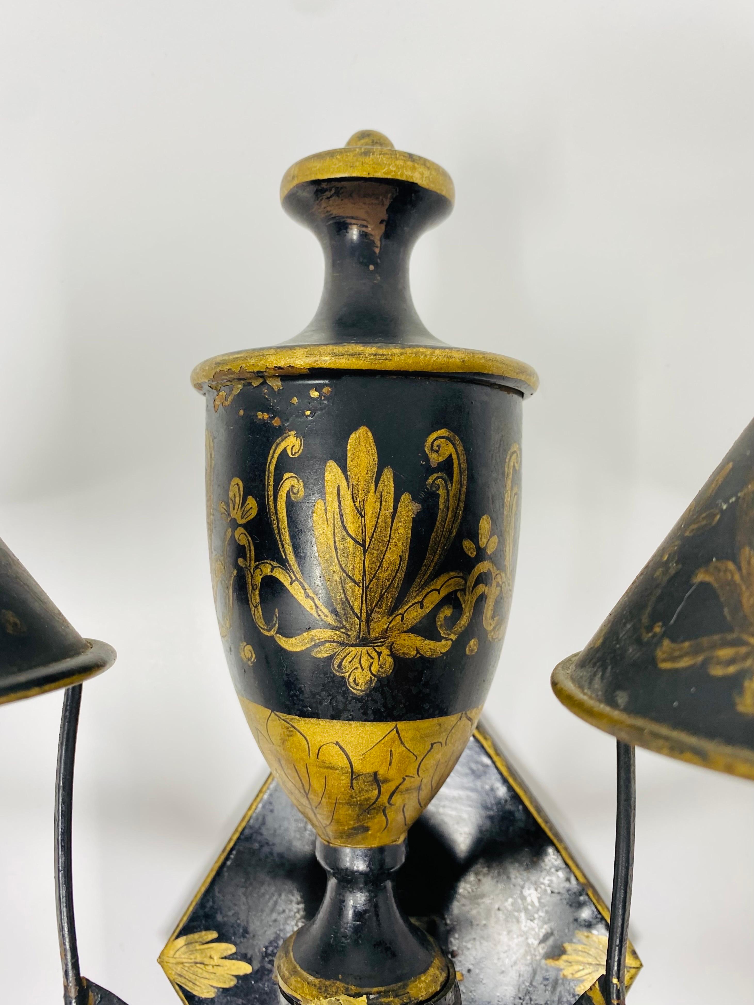 Vintage Mid Century Hand Painted French Tole Sconces (Pair) In Good Condition For Sale In San Diego, CA