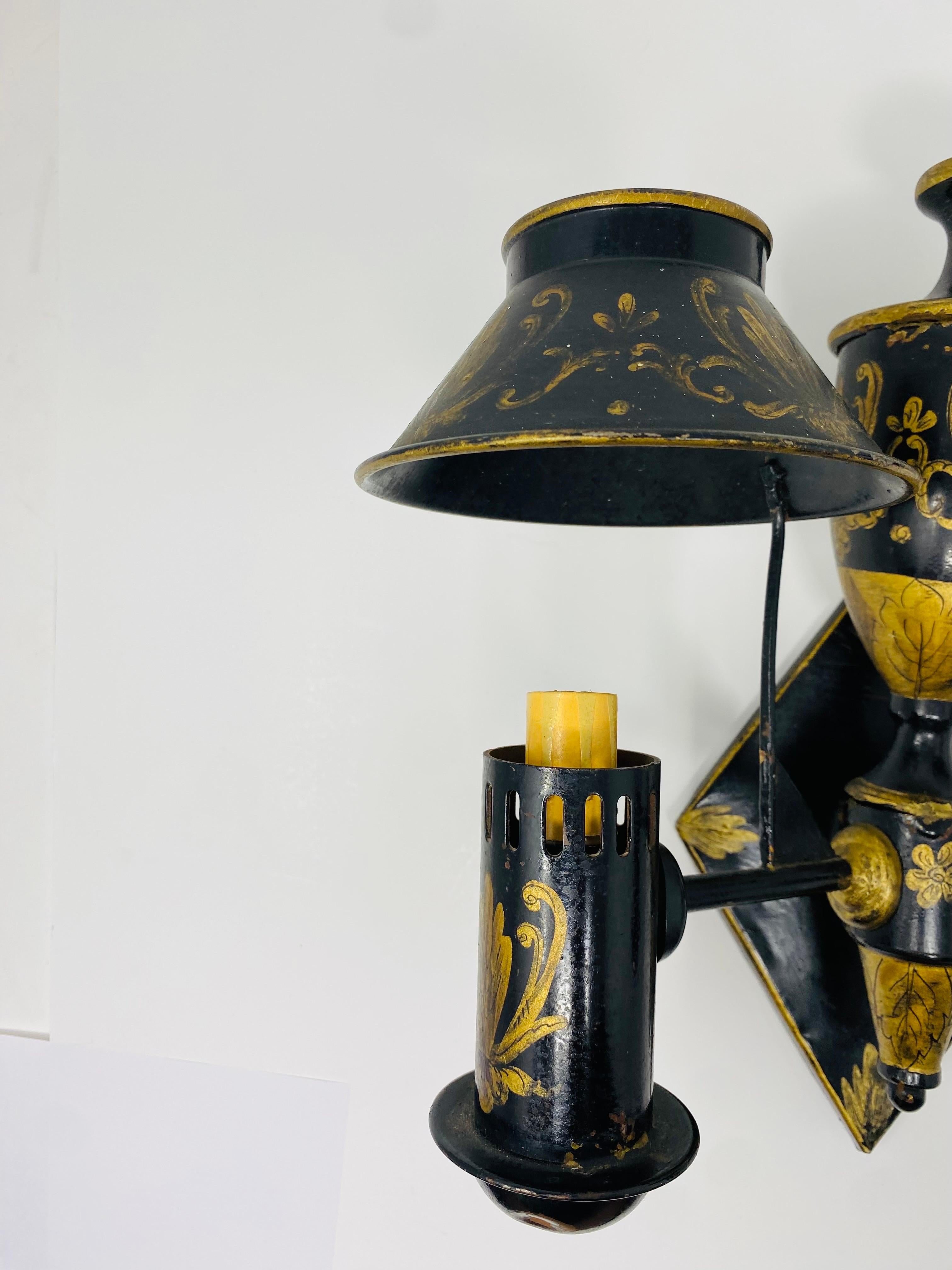 Mid-20th Century Vintage Mid Century Hand Painted French Tole Sconces (Pair) For Sale