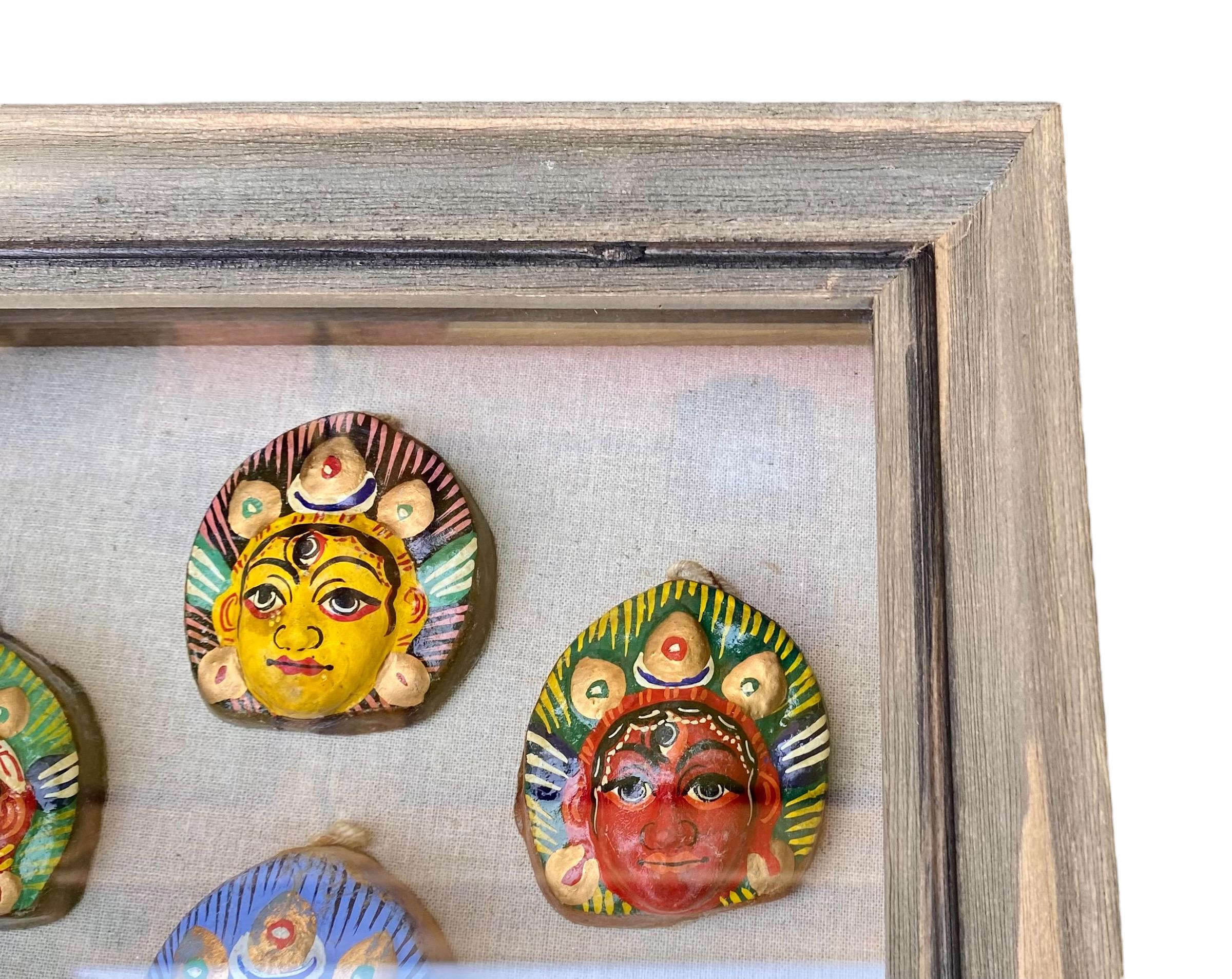 Vintage Midcentury Hand Painted Shiva Sculptures Framed in Shadow Box In Good Condition For Sale In New Orleans, LA