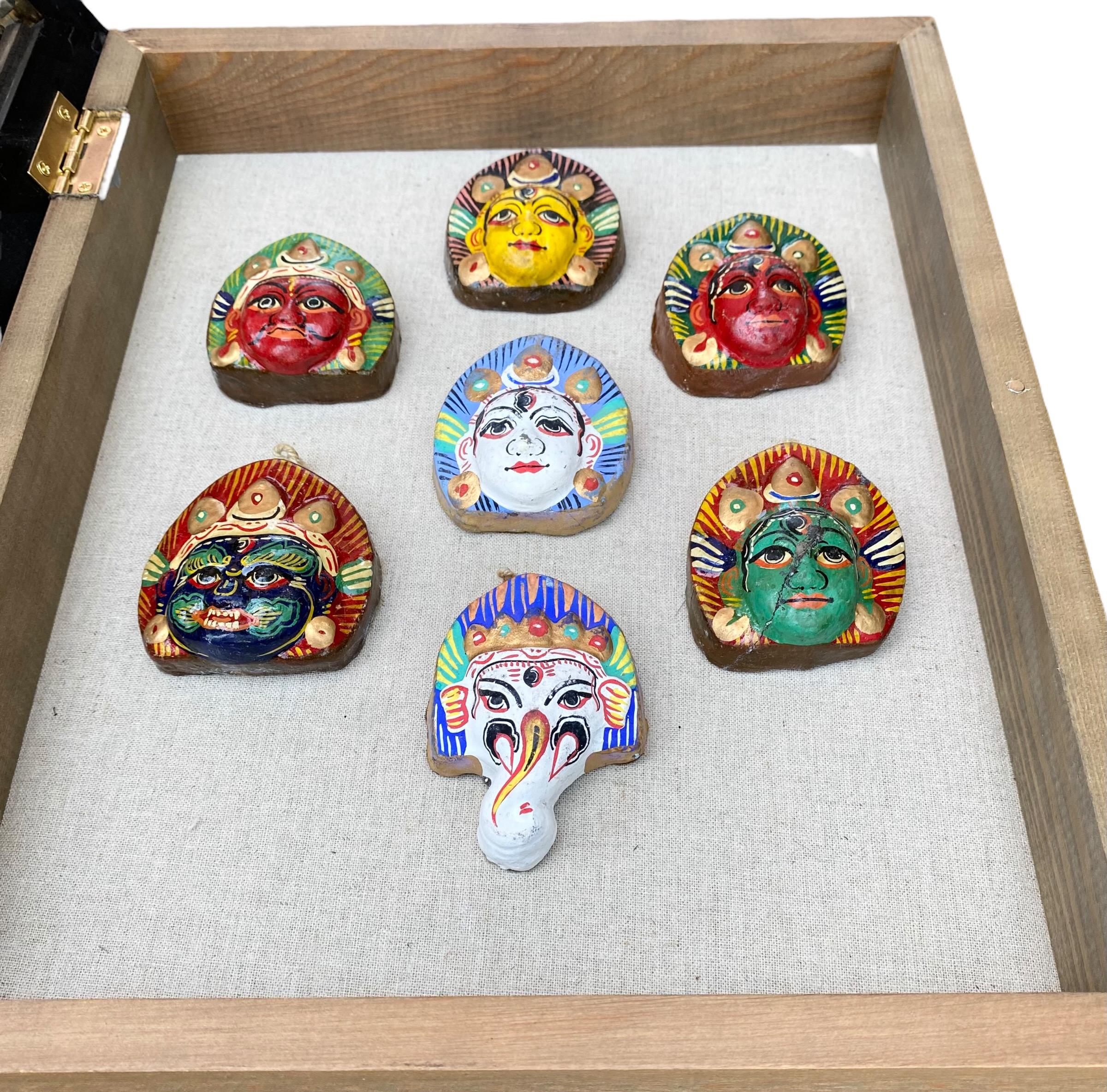 Mid-20th Century Vintage Midcentury Hand Painted Shiva Sculptures Framed in Shadow Box For Sale