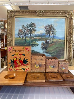 Vintage Mid Century Hand Painted Wooden Kitchen Canister Set.