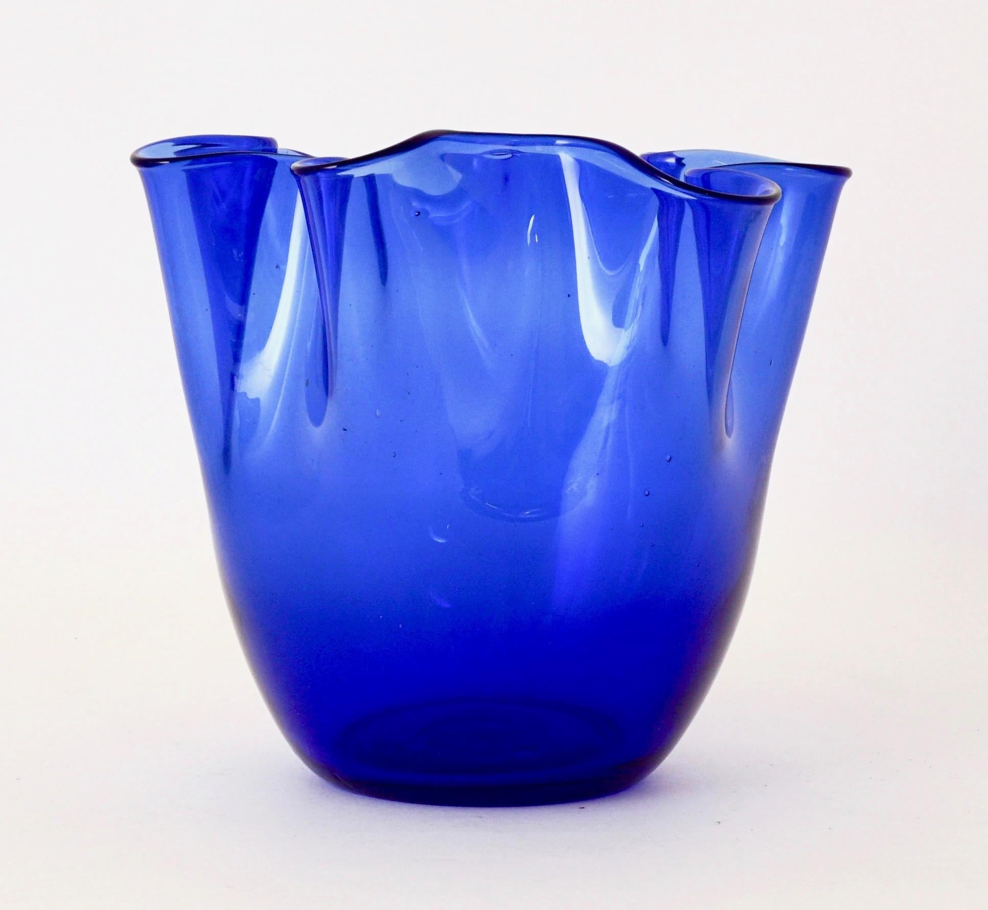 Vintage hand blown Venini handkerchief vase, circa 1960
Murano, Italy. Cobalt blue, this beautiful vase measures 9.5