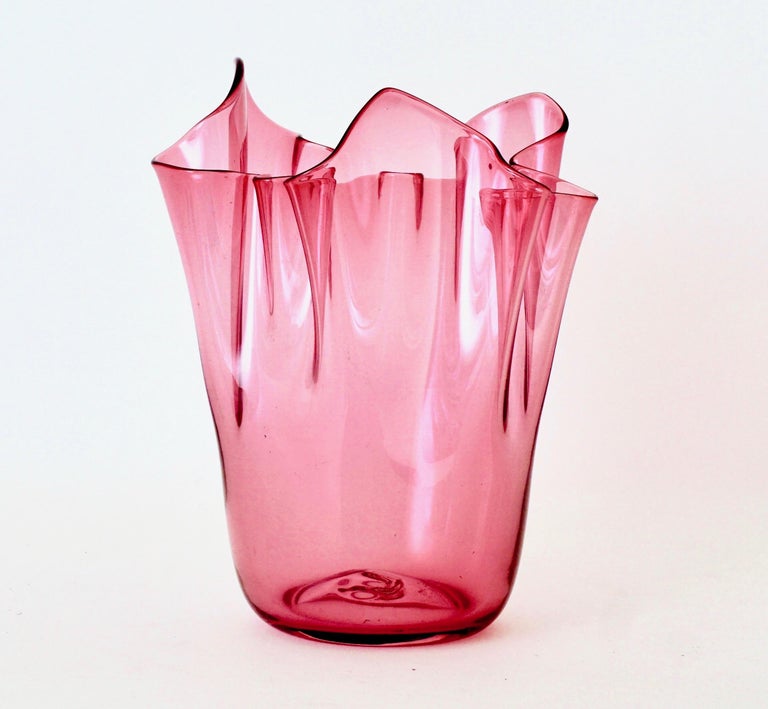Vintage Midcentury Hand Blown Venini Handkerchief Art Glass Vase
