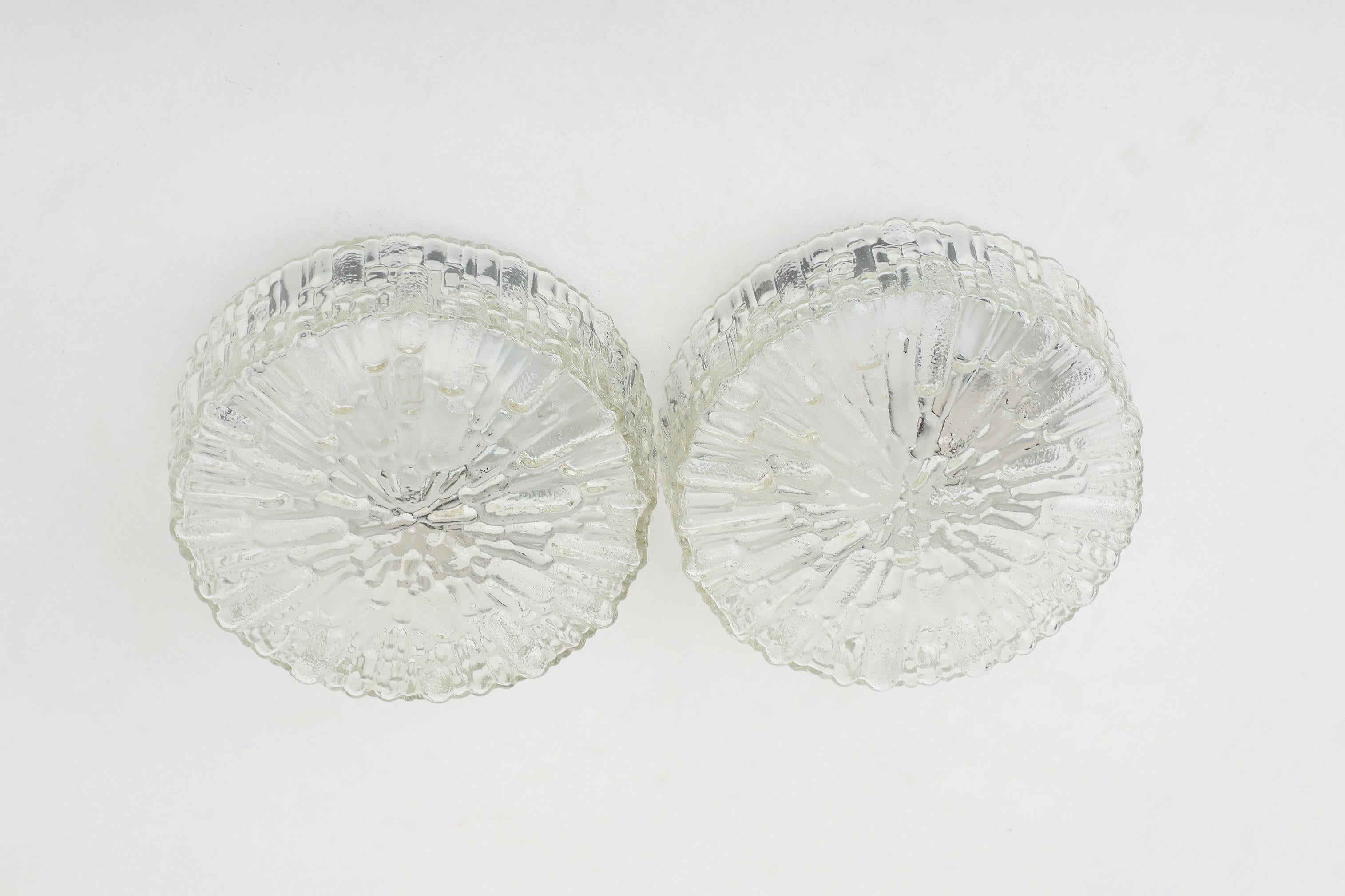 German Vintage, Mid-Century Helena Tynell style Molded Glass Wall or Ceiling Sconces For Sale