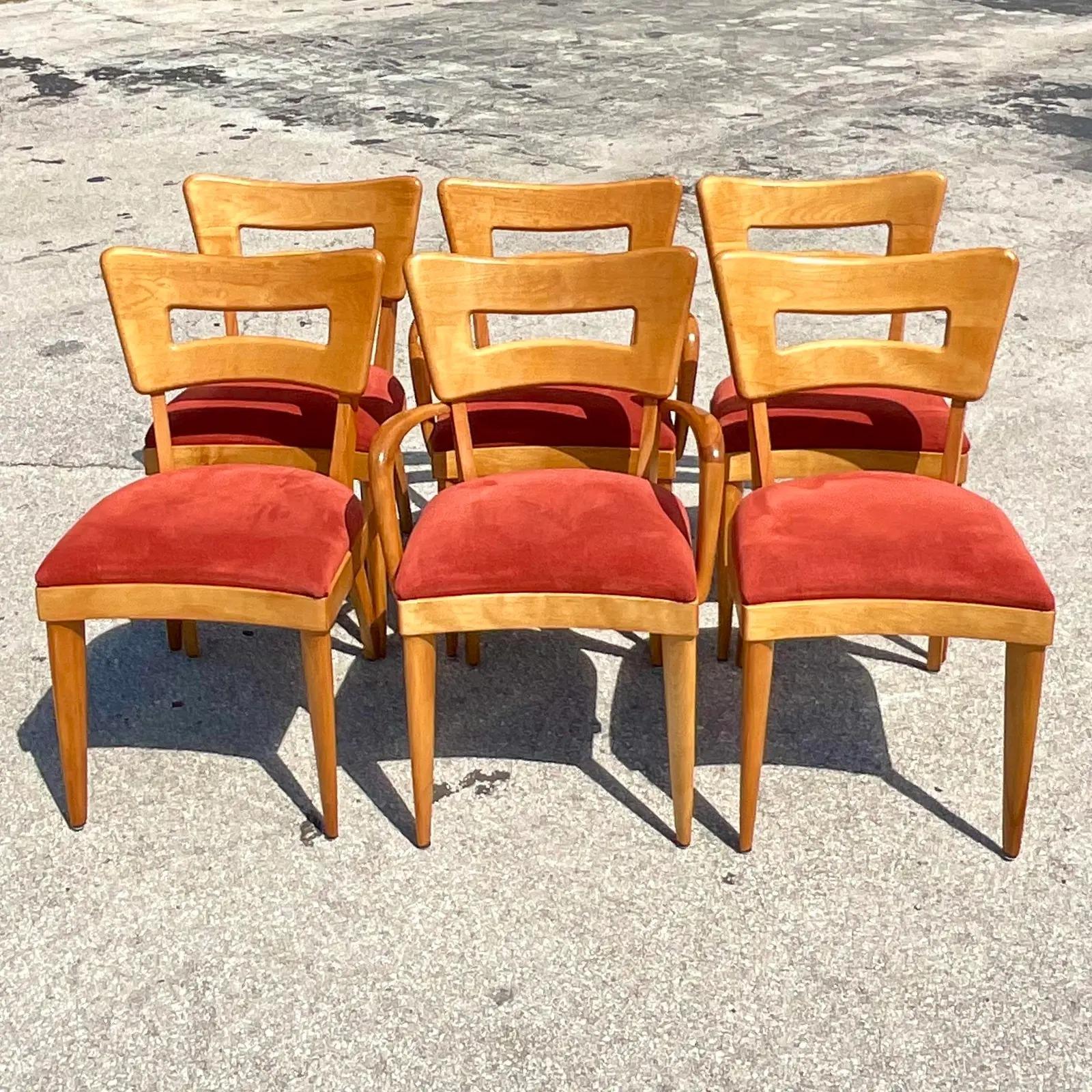 North American Vintage Mid Century Heywood Wakefield Dog Bone Dining Chairs, Set of 6