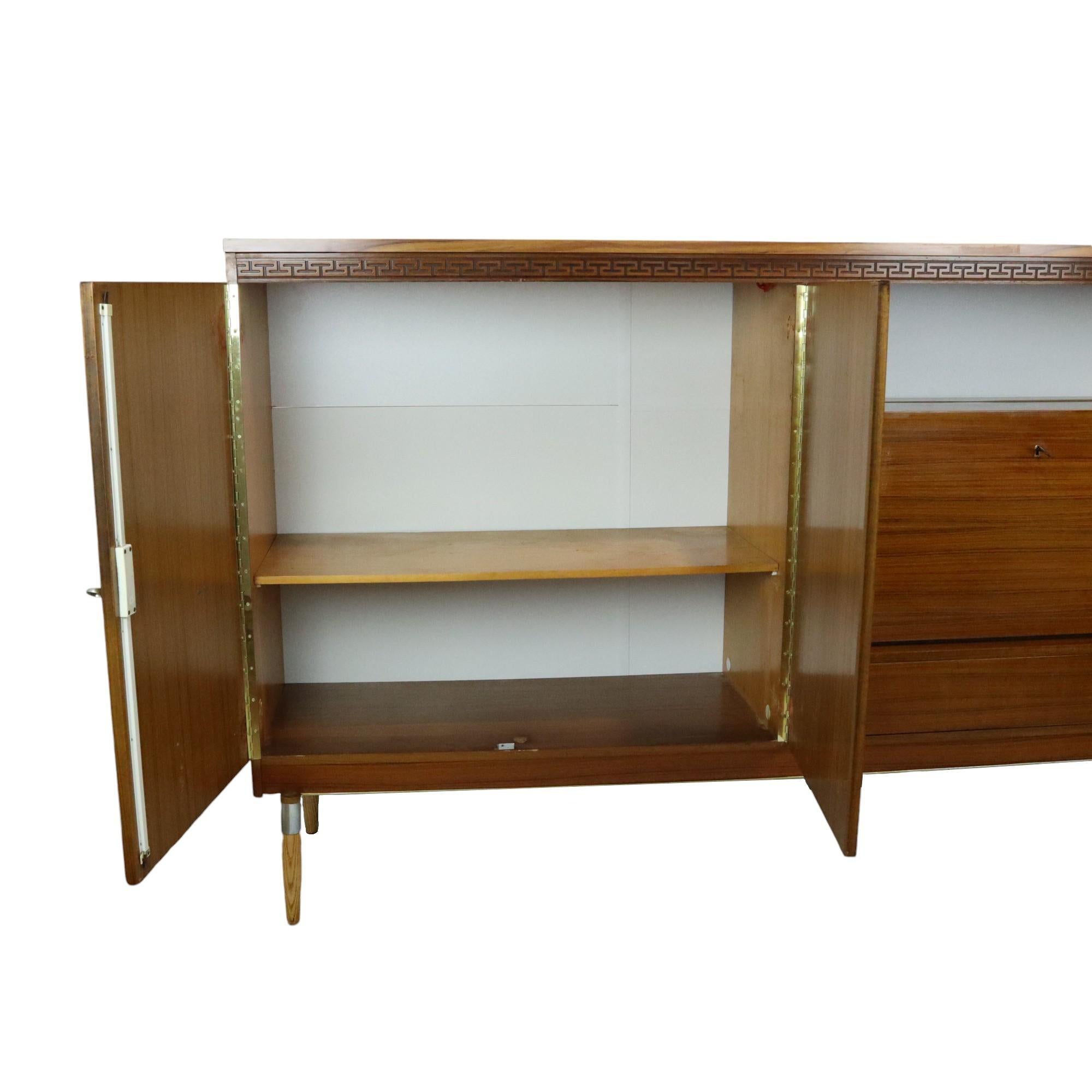 Mid-Century Modern Vintage Mid Century Highboard Cabinet Drawer and Doors Teak Veneer 200cm For Sale