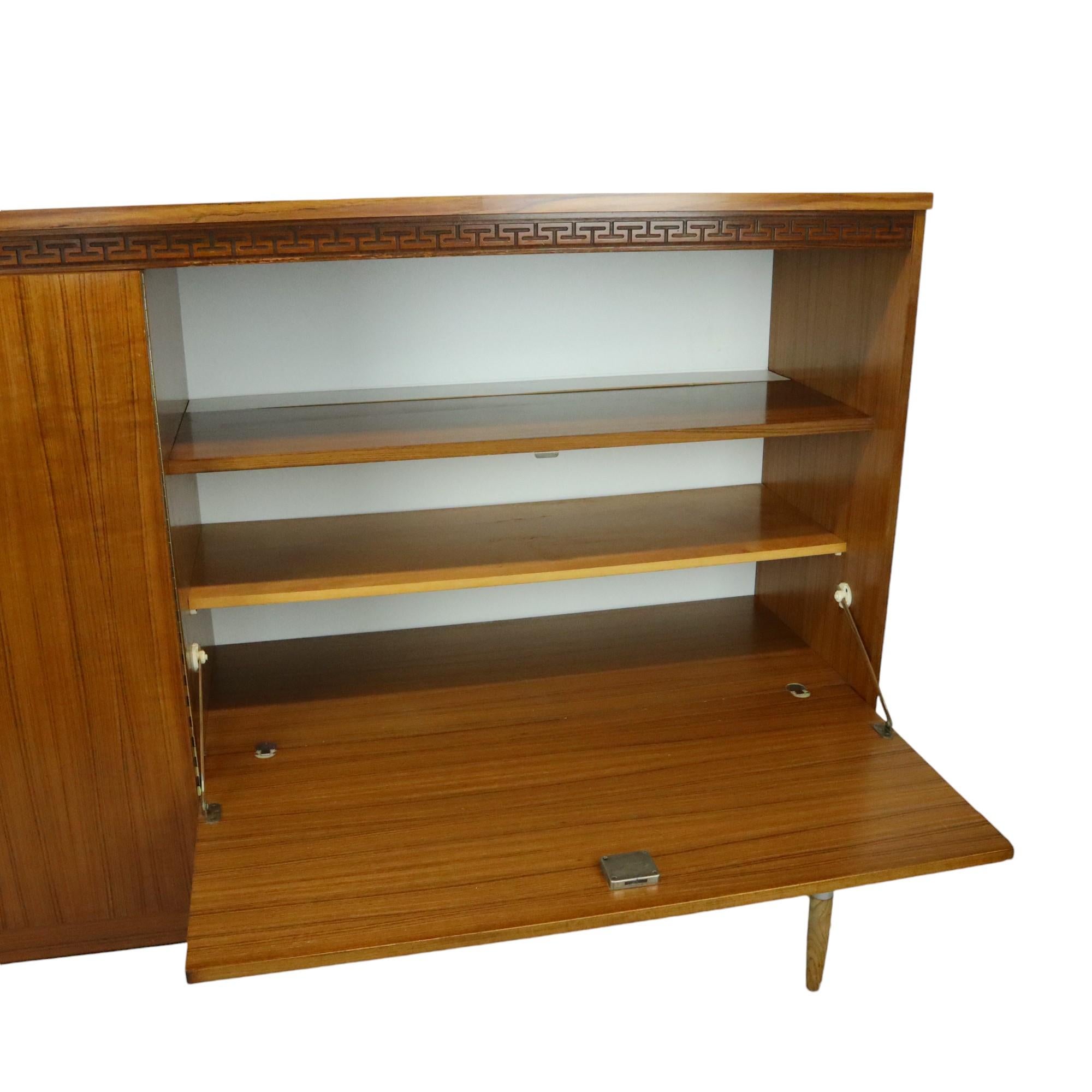 20th Century Vintage Mid Century Highboard Cabinet Drawer and Doors Teak Veneer 200cm For Sale