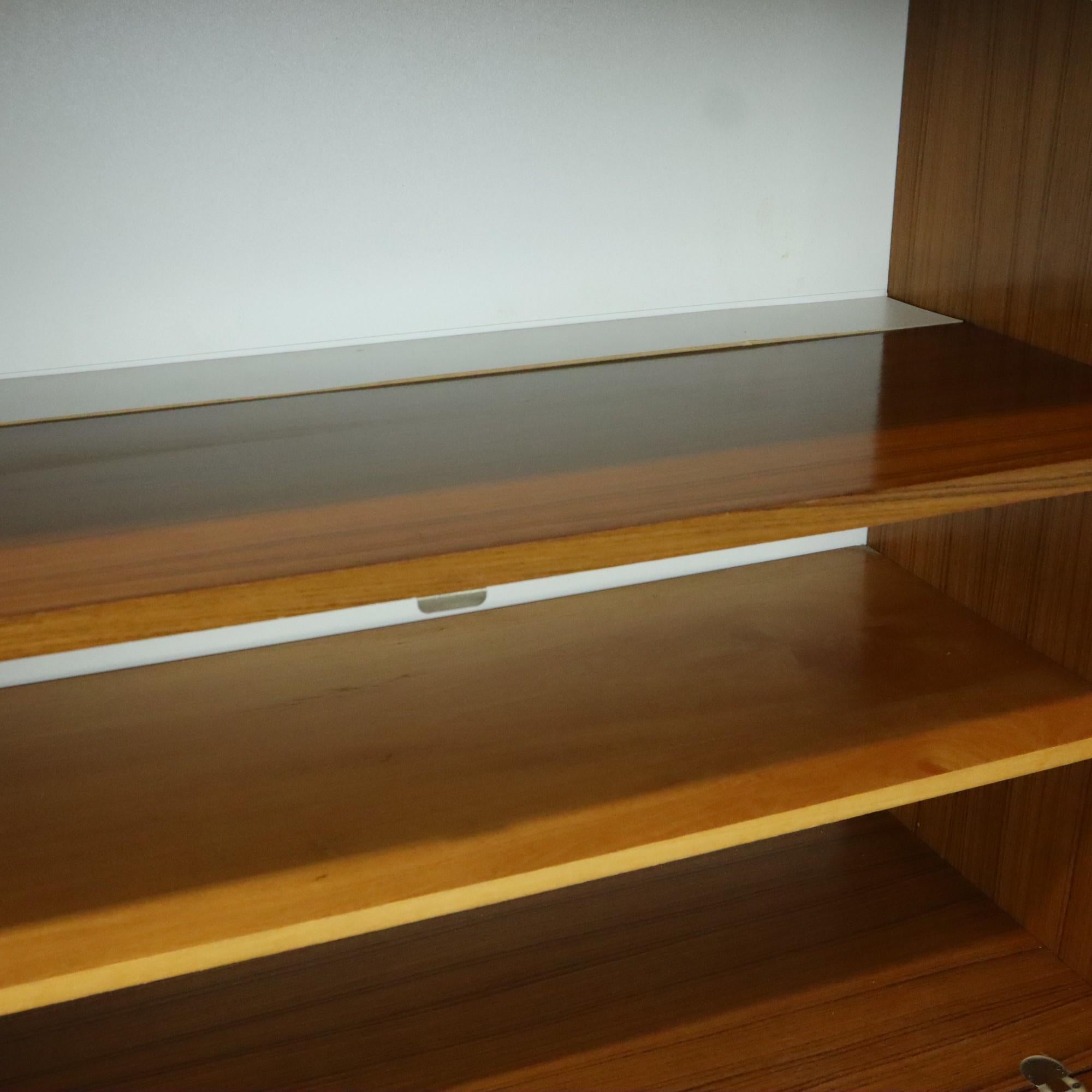 Metal Vintage Mid Century Highboard Cabinet Drawer and Doors Teak Veneer 200cm For Sale