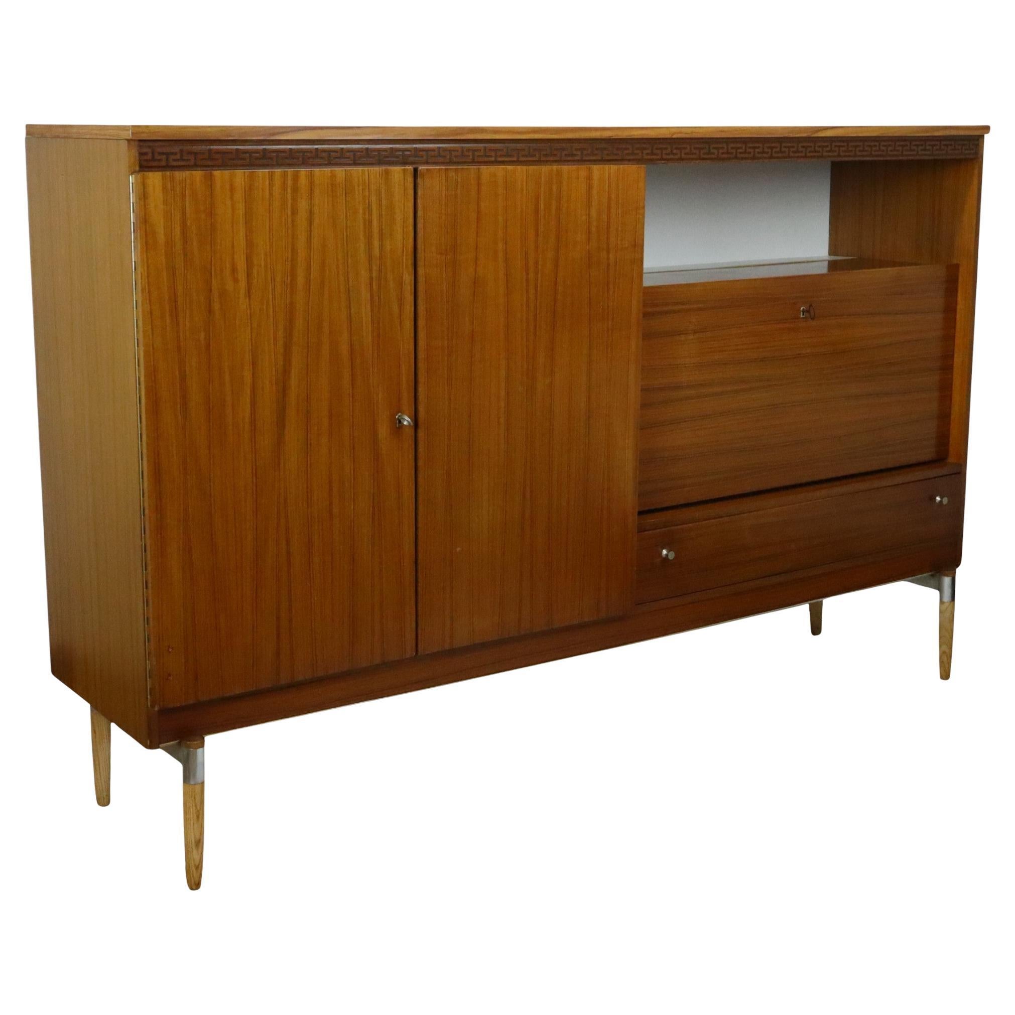 Vintage Mid Century Highboard Cabinet Drawer and Doors Teak Veneer 200cm For Sale