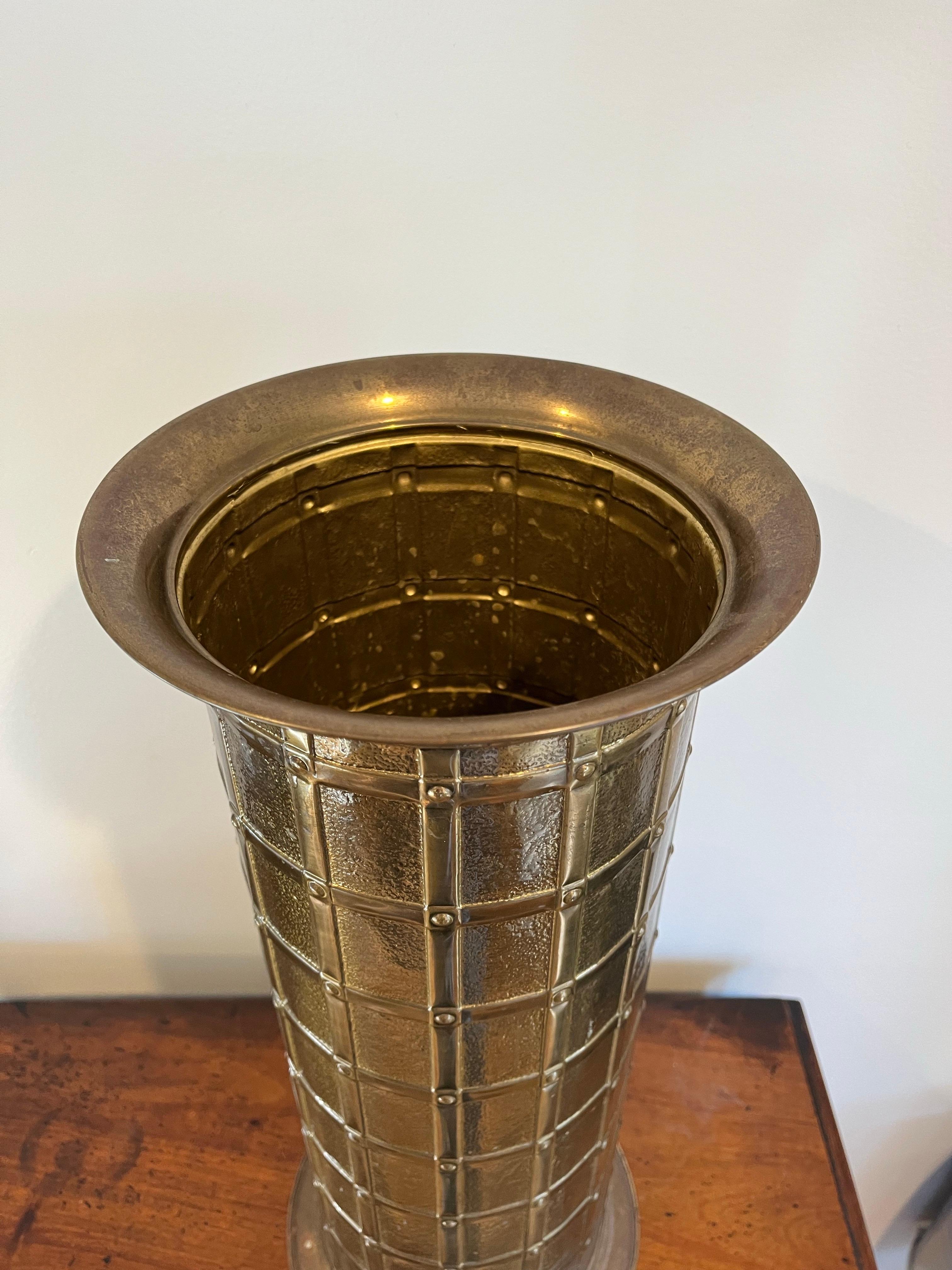 Unknown Vintage Mid Century Hollywood Regency Brass Stick Umbrella Stand Lattice Motif For Sale