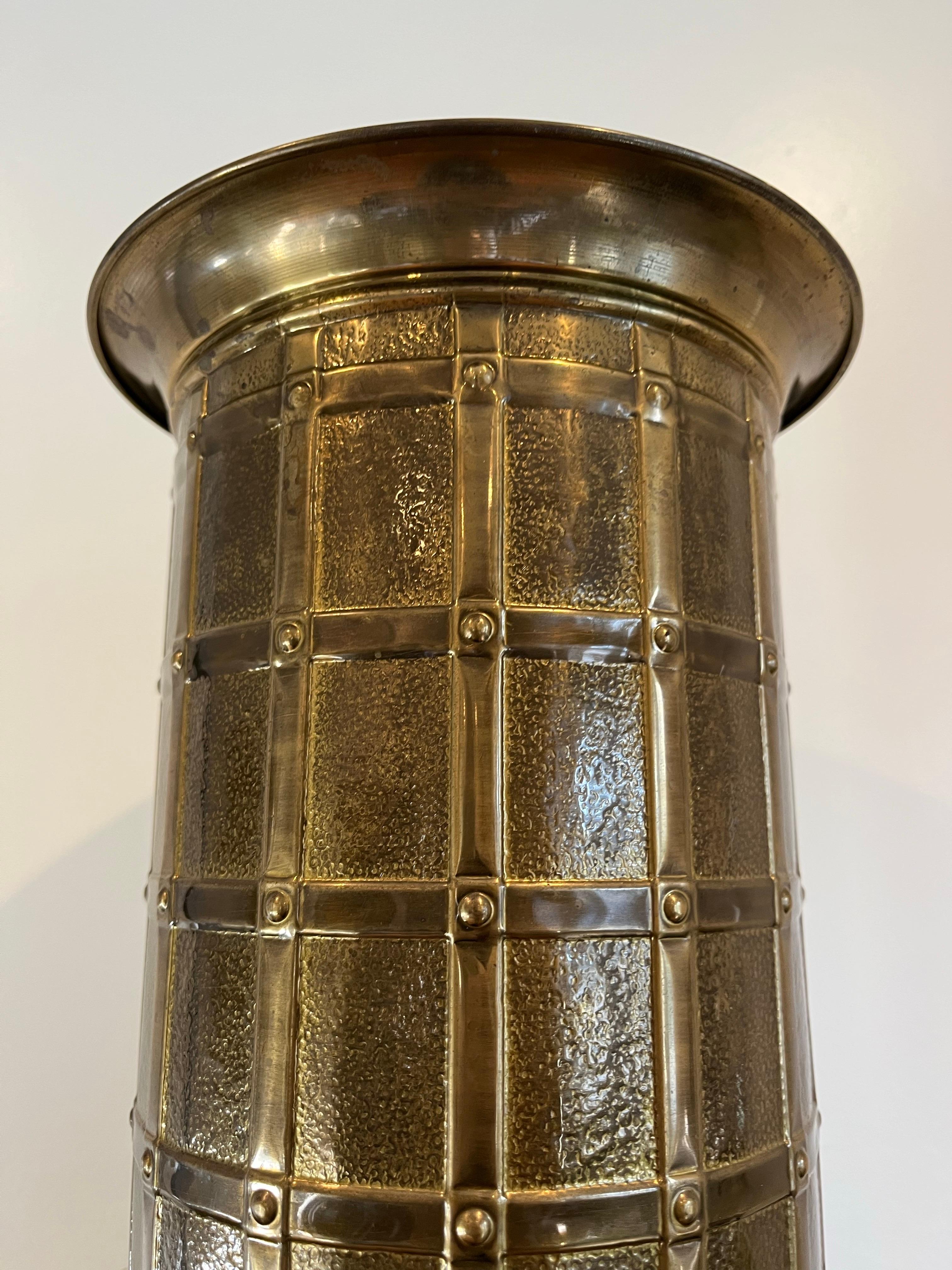 Vintage Mid Century Hollywood Regency Brass Stick Umbrella Stand Lattice Motif For Sale 3