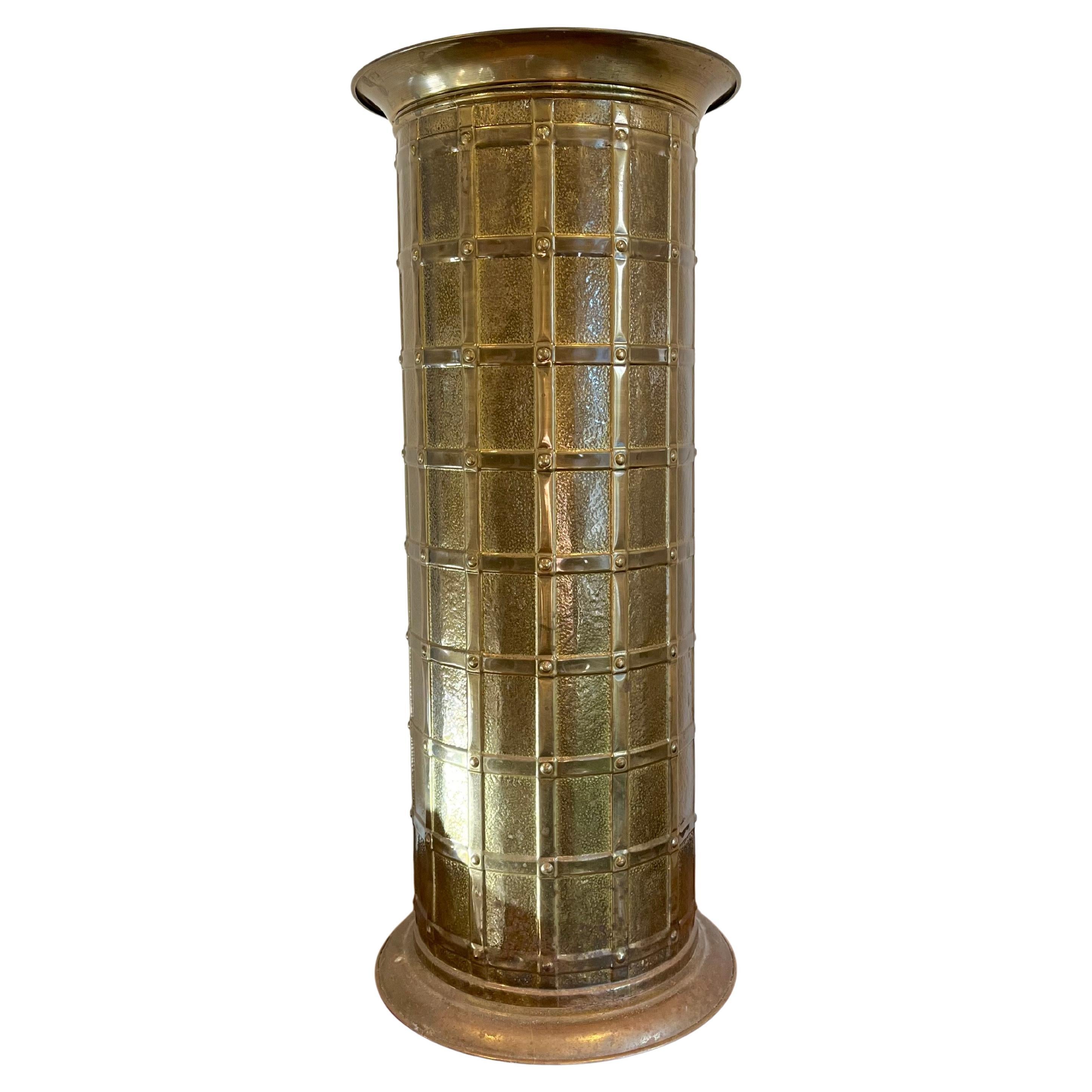 Vintage Mid Century Hollywood Regency Brass Stick Umbrella Stand Lattice Motif For Sale