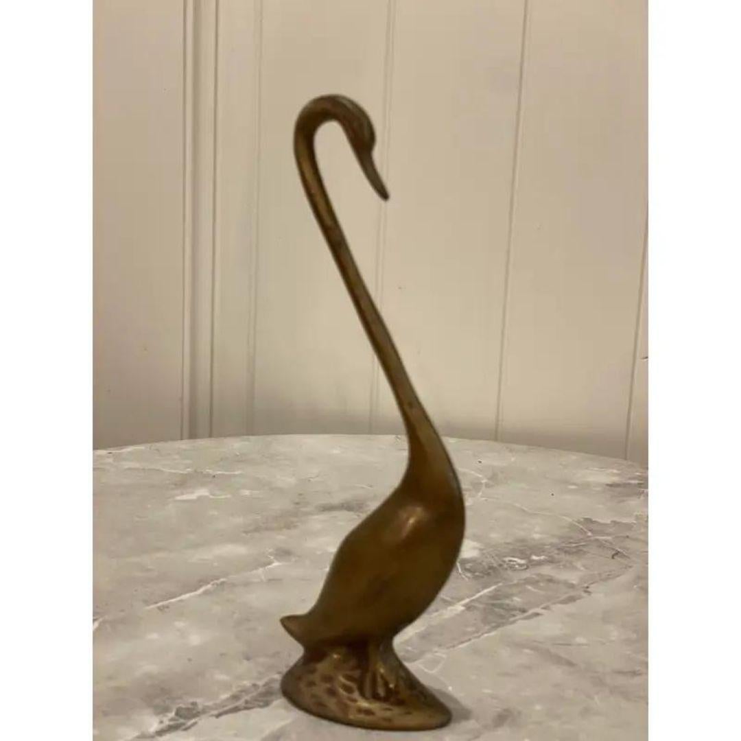 20th Century Vintage Mid-Century Hollywood Regency / Chinoiserie Style Brass Swan Figurine For Sale