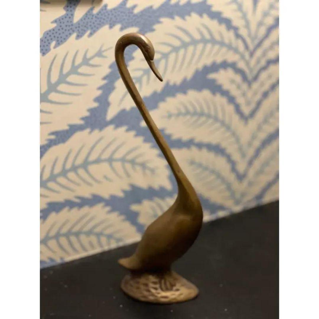 Vintage Mitte des Jahrhunderts Hollywood Regency / Chinoiserie Stil Messing Swan Figurine im Angebot 2