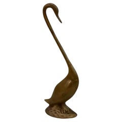 Retro Mid-Century Hollywood Regency / Chinoiserie Style Brass Swan Figurine