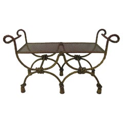 Vintage Mid Century Hollywood Regency Gilt Rope and Tassel Double Bench, Italy