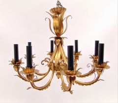 Vintage Midcentury Hollywood Regency Gold Gilt Chandelier 8 Lights