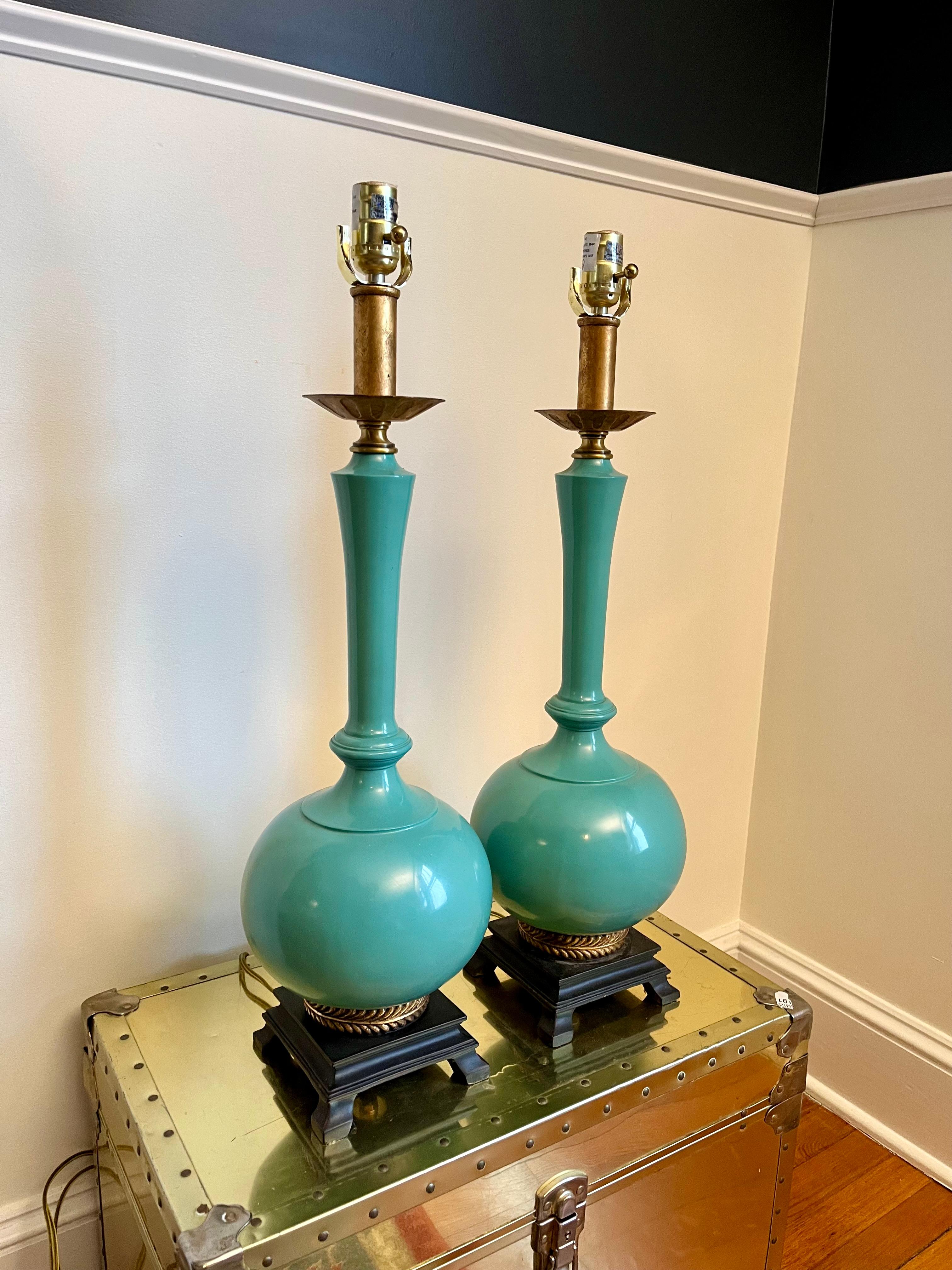 Inconnu Lampes vintage du milieu du siècle Hollywood Regency turquoise en vente