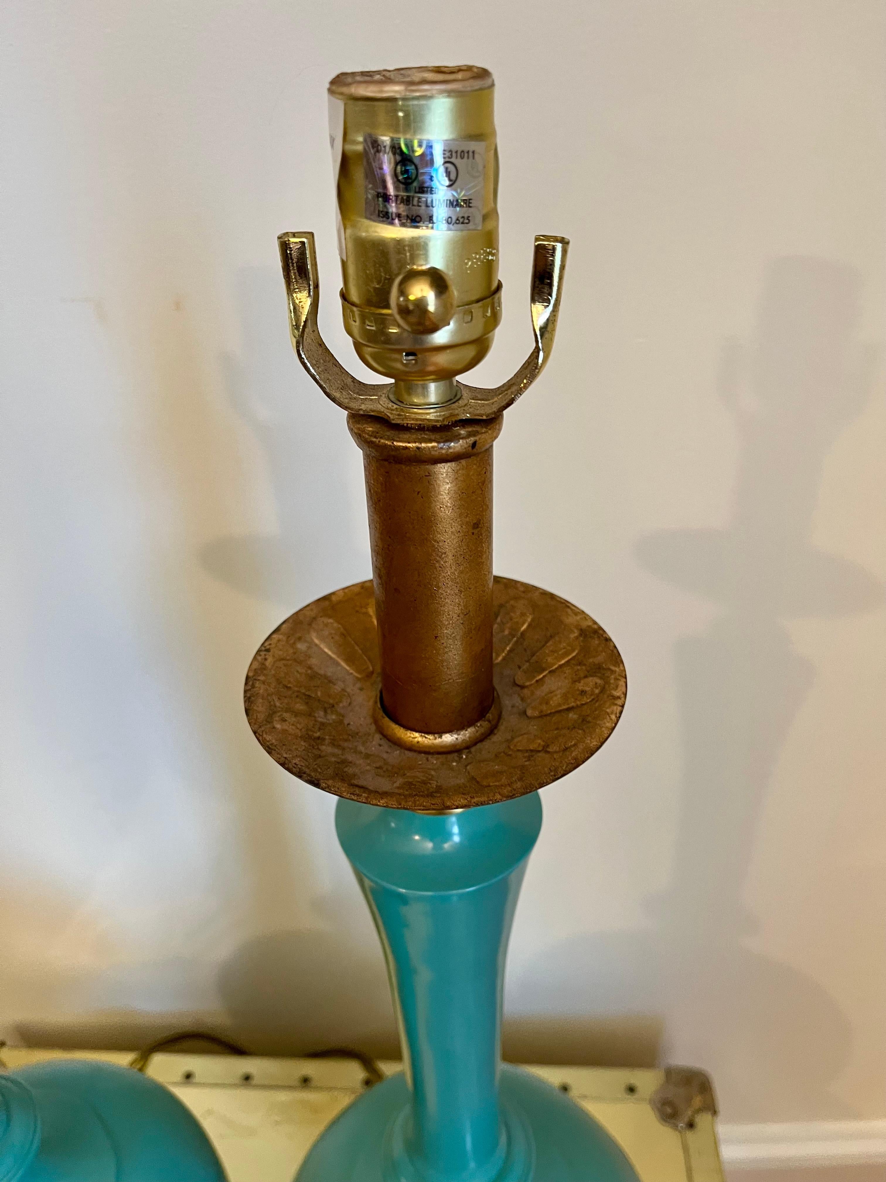 20th Century Vintage Mid Century Hollywood Regency Turquoise Lamps For Sale