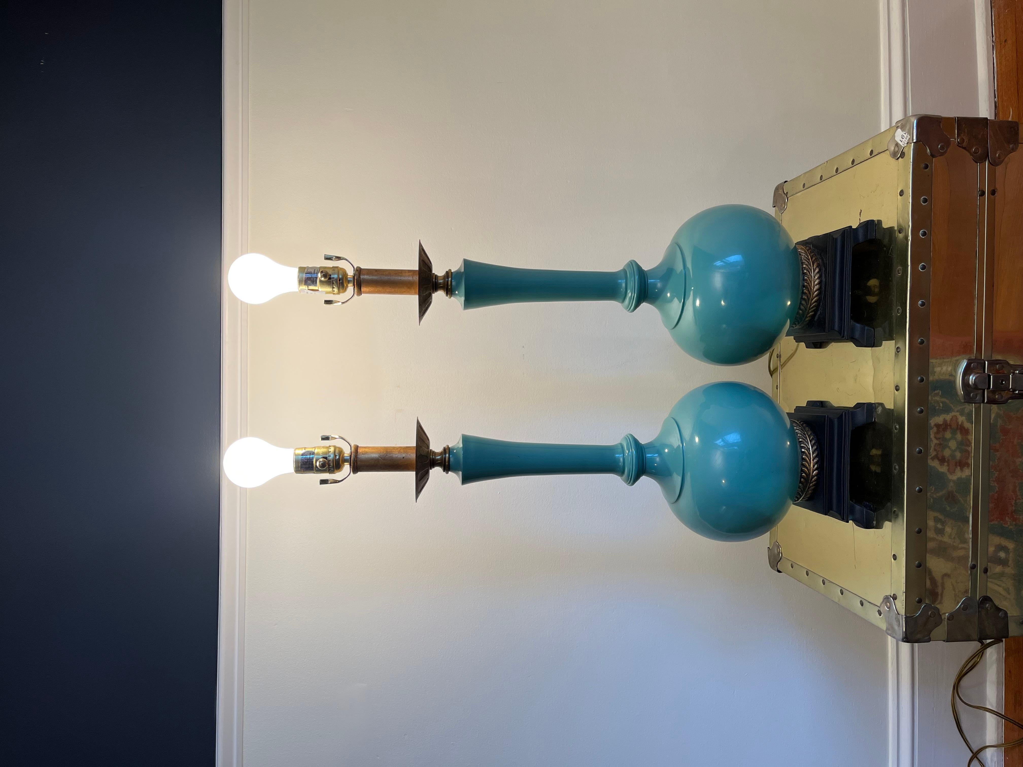 Resin Vintage Mid Century Hollywood Regency Turquoise Lamps For Sale