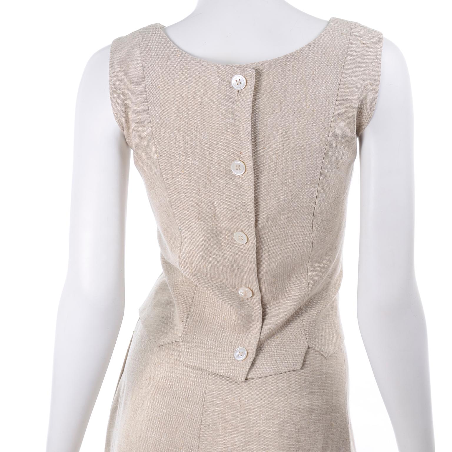 Vintage Mid Century I Magnin Linen Skirt Sleeveless Top & Jacket Outfit  For Sale 6