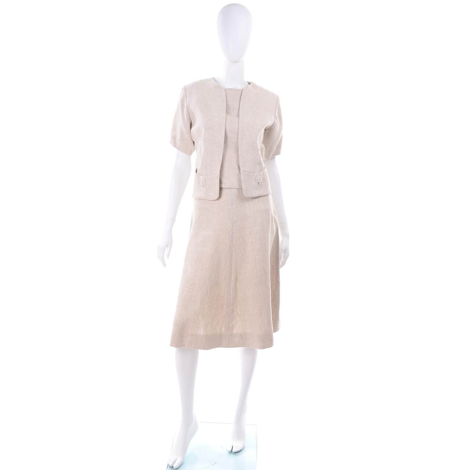 Vintage Mid Century I Magnin Linen Skirt Sleeveless Top and Jacket ...