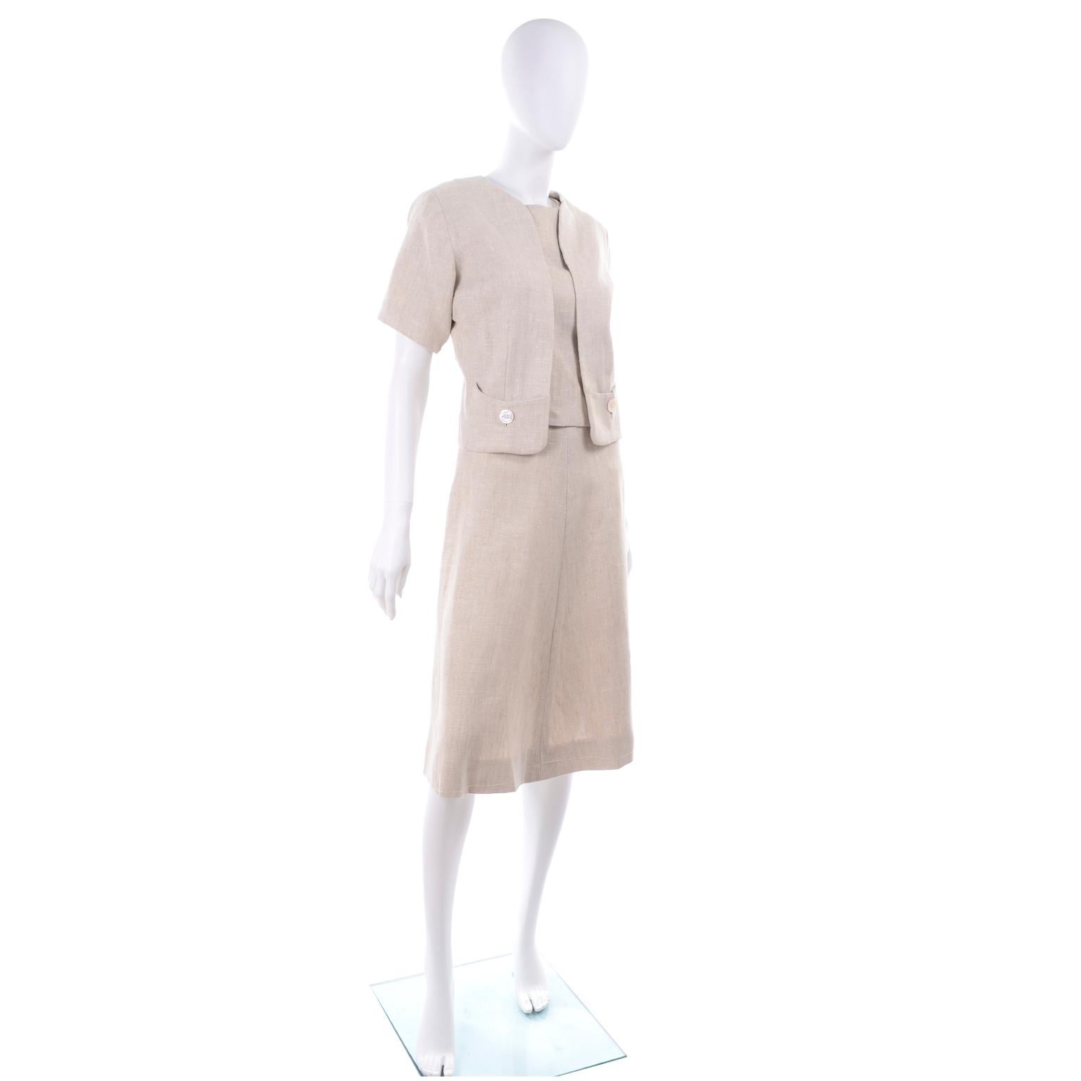 Vintage Mid Century I Magnin Linen Skirt Sleeveless Top & Jacket Outfit  Excellent état - En vente à Portland, OR