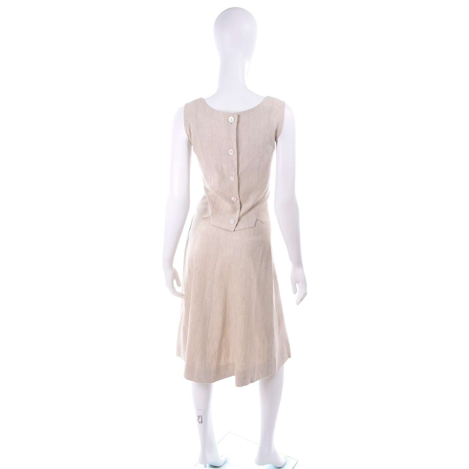 Vintage Mid Century I Magnin Linen Skirt Sleeveless Top & Jacket Outfit  Pour femmes en vente